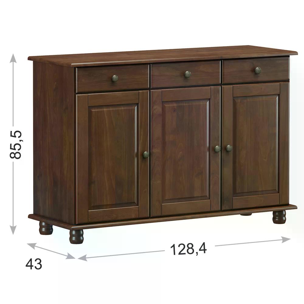 Balcao 3 Portas 3 Gavetas Madeira Maciça 8927 Rubi Café FNT