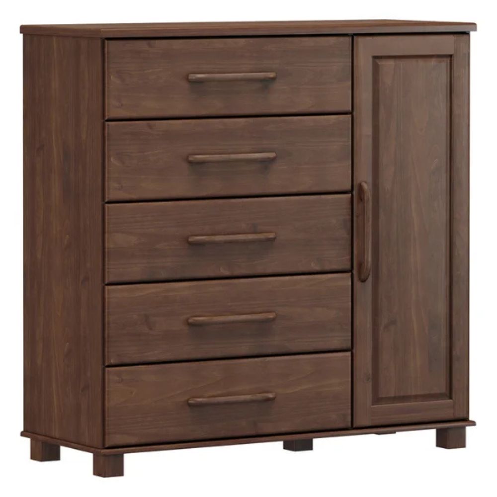 Cômoda 5 Gavetas e 1 Porta Ouro - Café