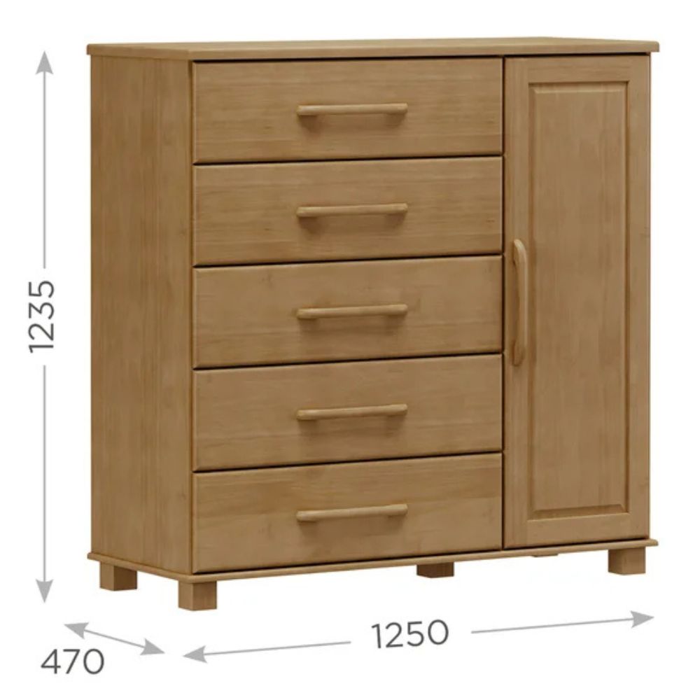 Cômoda 5 Gavetas e 1 Porta Ouro - Freijó