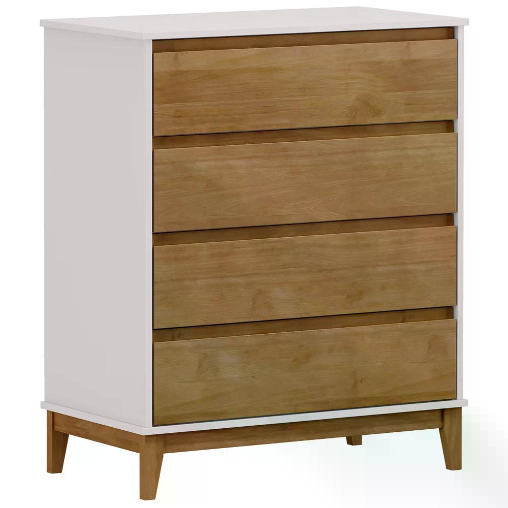 Comoda 4 Gavetas Corrediças Telescopicas MDF/Madeira Maciça 2801 Prata Off White Freijo FNT