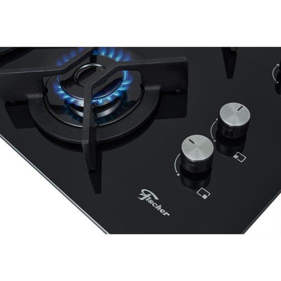 Cooktop Infinity à Gás Fischer 4 Bocas Grades em Ferro Fundido Tripla Chama Preto Bivolt