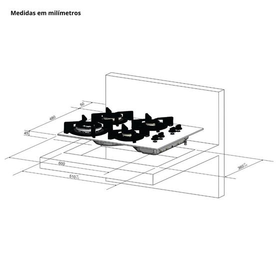 Cooktop Infinity à Gás Fischer 4 Bocas Grades em Ferro Fundido Tripla Chama Preto Bivolt