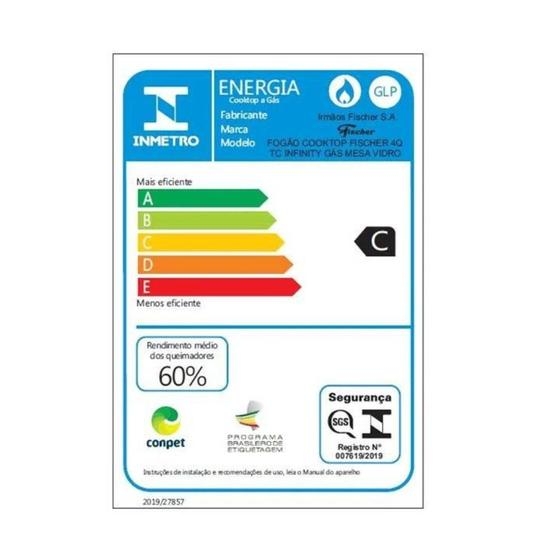 Cooktop Infinity à Gás Fischer 4 Bocas Grades em Ferro Fundido Tripla Chama Preto Bivolt