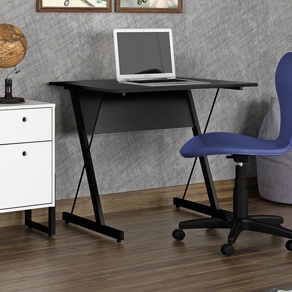 Kit 2 Mesas Para Computador Escrivaninha Zetta 90cm Pés Metálicos Preto - Fit Mobel