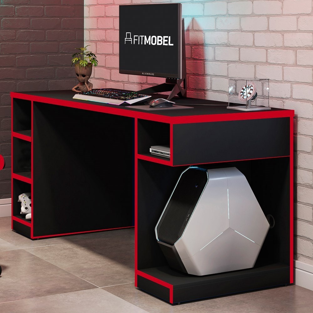 Mesa Para Computador Notebook Gamer Pro Preto/Vermelho - Fit Mobel