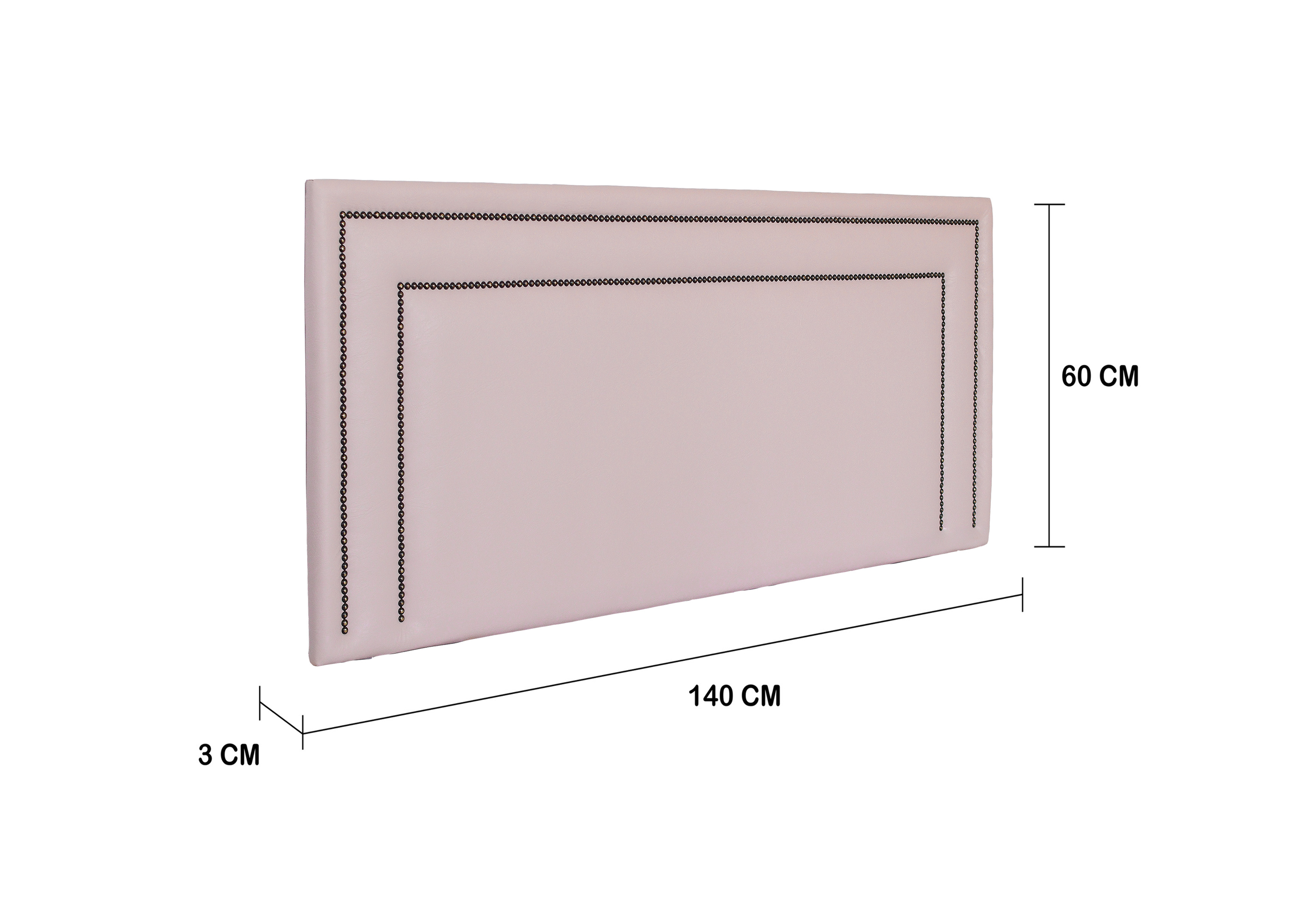 Cabeceira Casal Estofada Para Cama Box 140cm x 60cm Reta Luxo Dupla - Courino Rosa com Tachas Fumê
