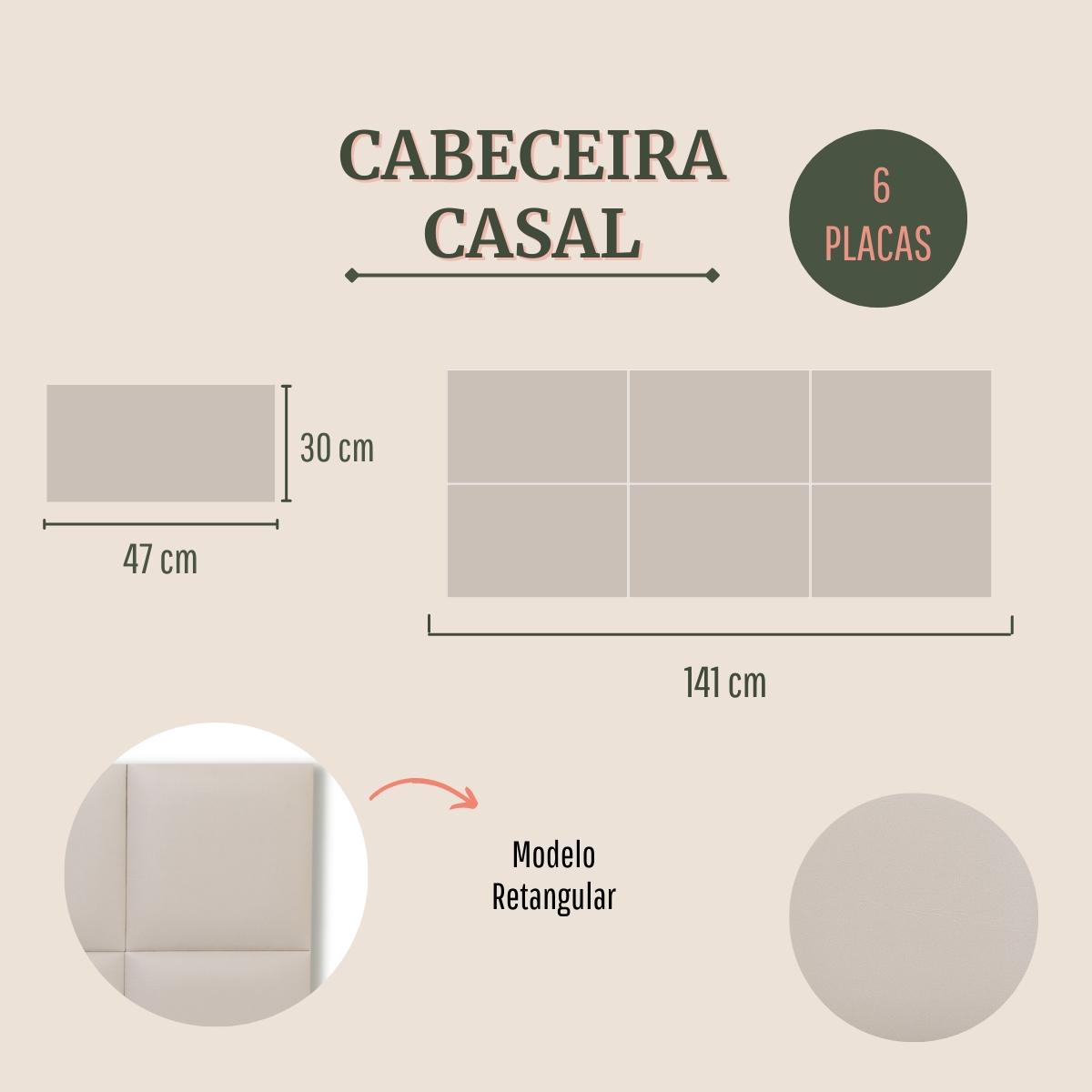 Cabeceira Casal Estofada Para Cama Box Kit 6 Placas Adesivas - Modelo Retangular Courino Off White