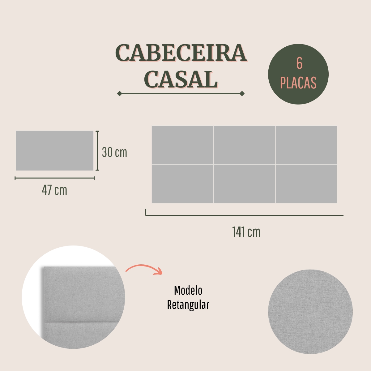 Cabeceira Casal Estofada Para Cama Box Kit 6 Placas Adesivas - Modelo Retangular Linho Gelo