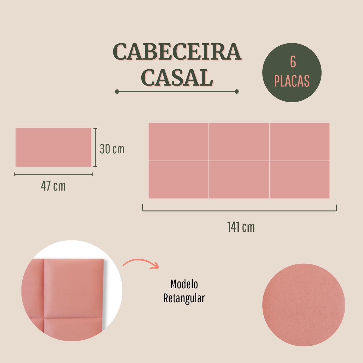 Cabeceira Casal Estofada Para Cama Box Kit 6 Placas Adesivas - Modelo Retangular Veludo Rosê