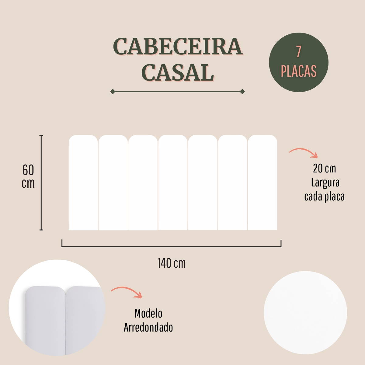 Cabeceira Casal Estofada Para Cama Box Kit 7 Placas Adesivas - Modelo Arredondada Courino Branco