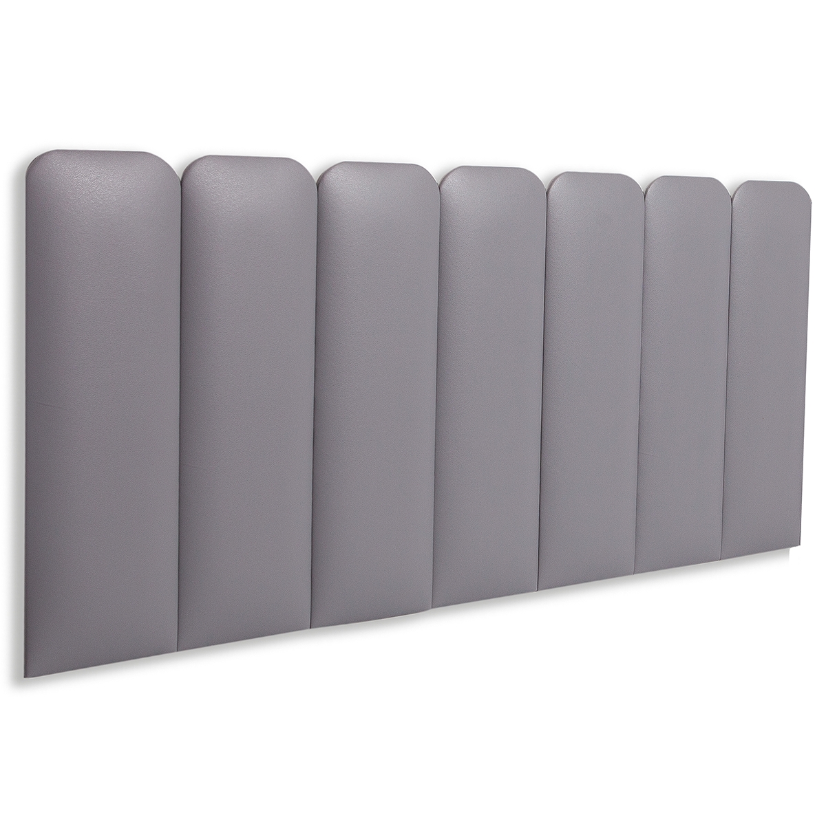 Cabeceira Casal Estofada Para Cama Box Kit 7 Placas Adesivas - Modelo Arredondada Courino Cinza