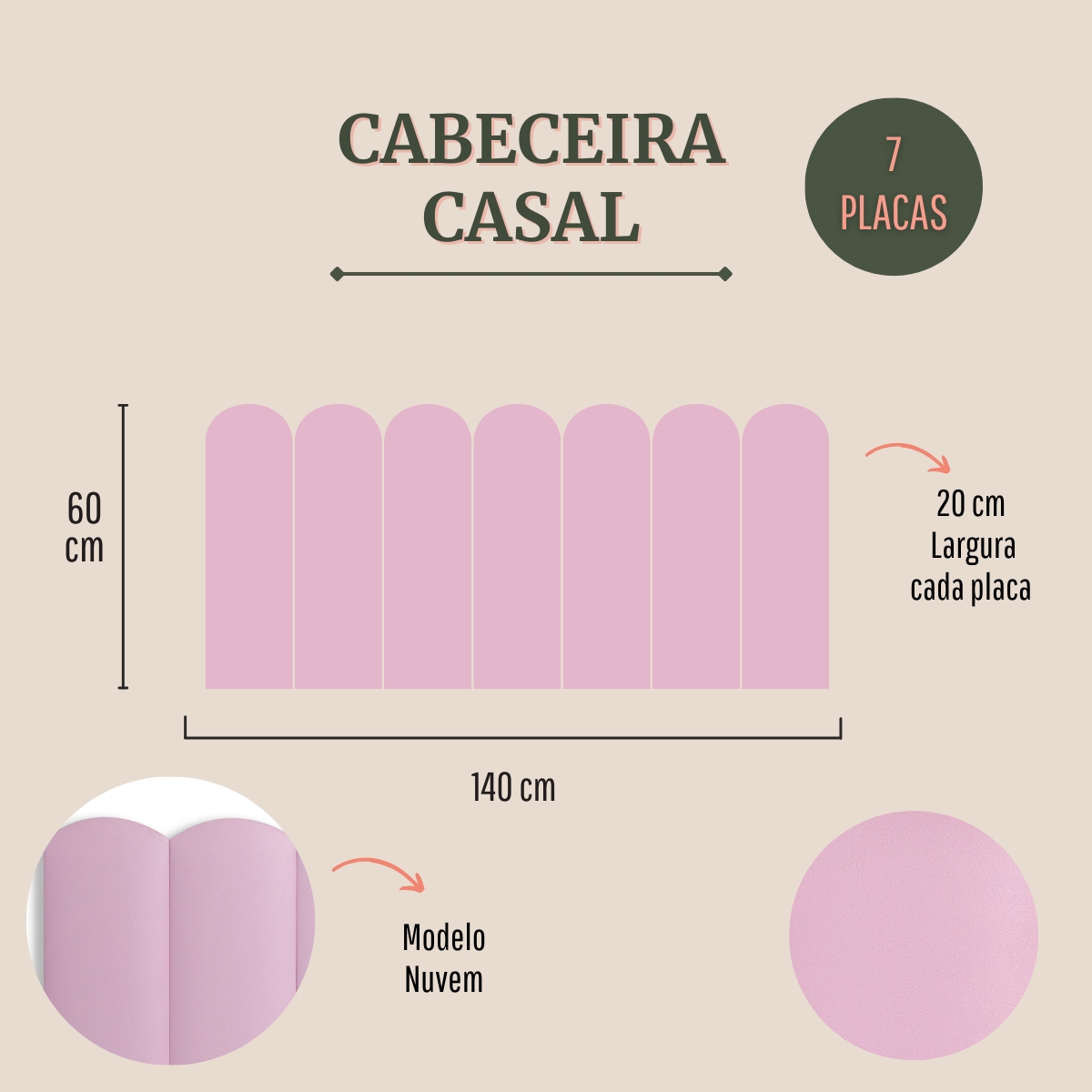 Cabeceira Casal Estofada Para Cama Box Kit 7 Placas Adesivas - Modelo Nuvem Courino Rosa