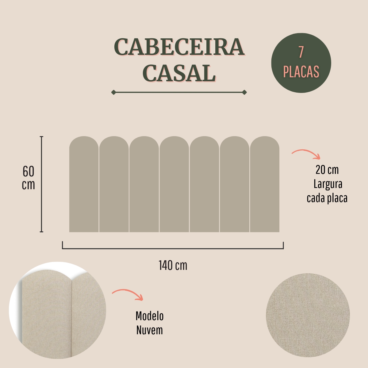 Cabeceira Casal Estofada Para Cama Box Kit 7 Placas Adesivas - Modelo Nuvem Linho Cru