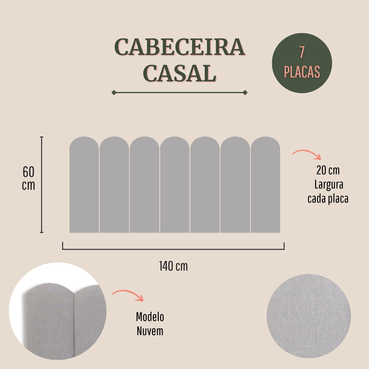 Cabeceira Casal Estofada Para Cama Box Kit 7 Placas Adesivas - Modelo Nuvem Linho Gelo