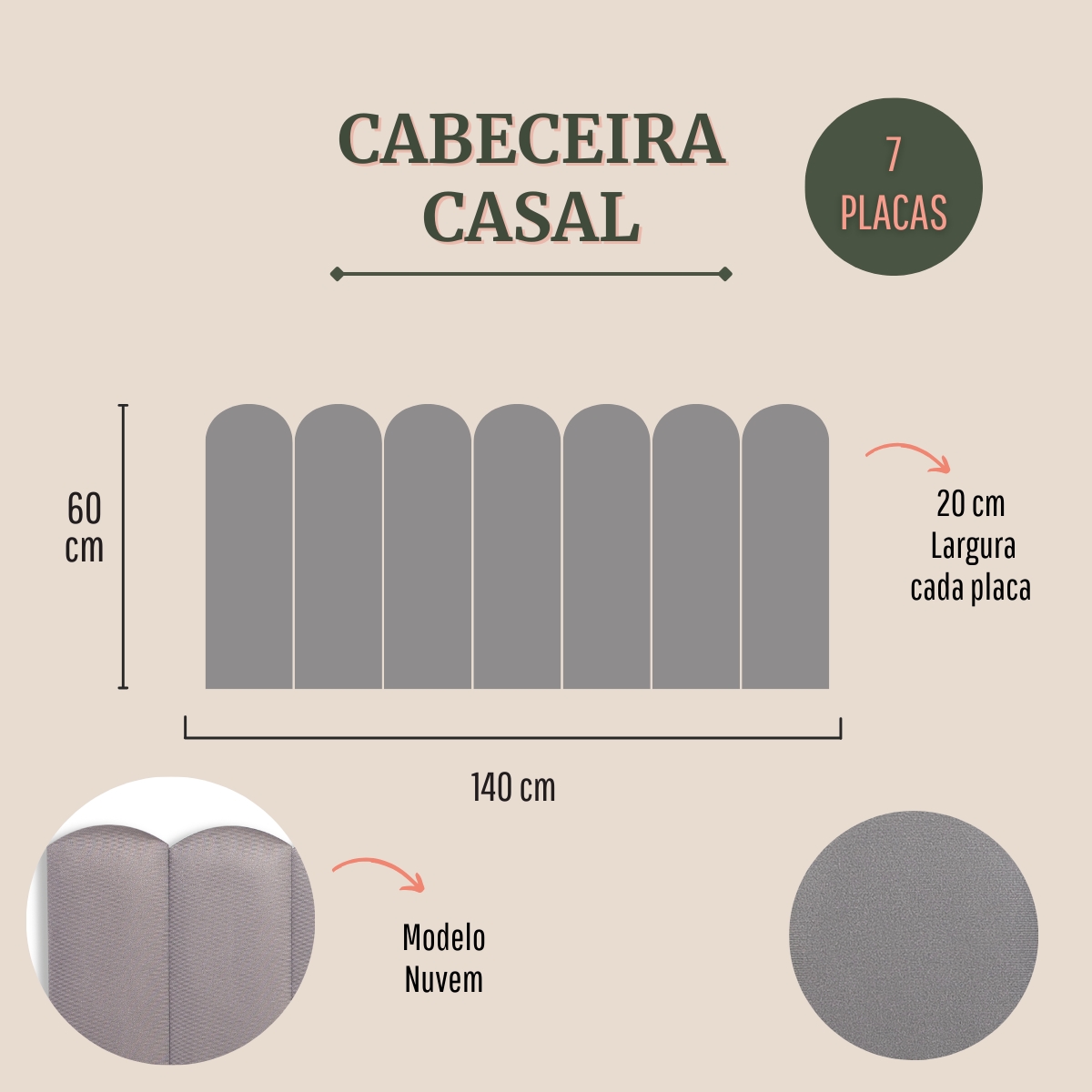 Cabeceira Casal Estofada Para Cama Box Kit 7 Placas Adesivas - Modelo Nuvem Suede Cinza