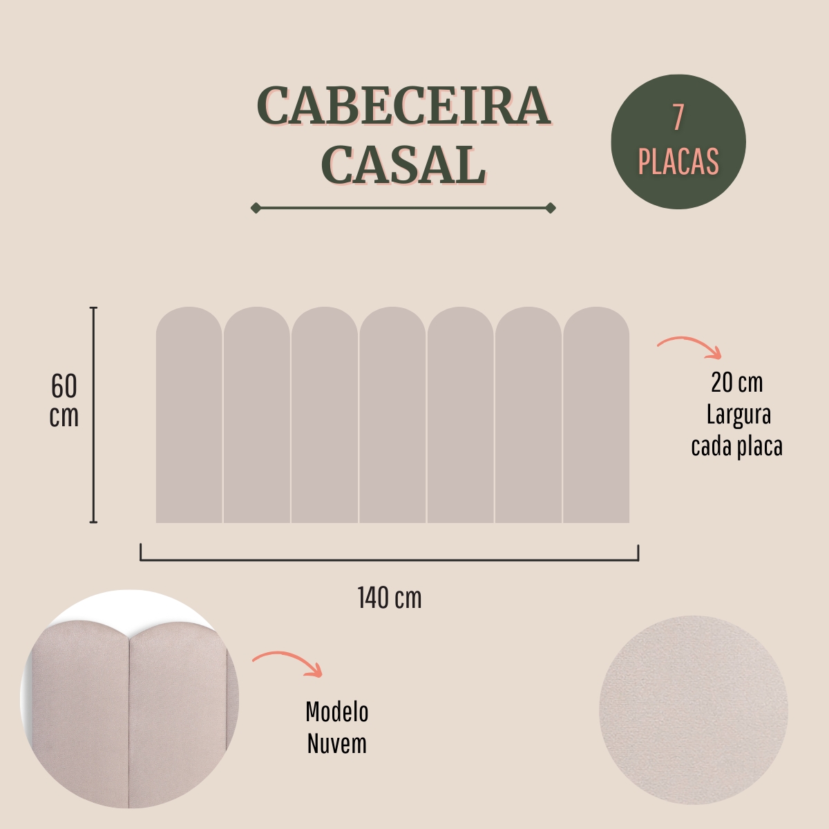 Cabeceira Casal Estofada Para Cama Box Kit 7 Placas Adesivas - Modelo Nuvem Suede Off White