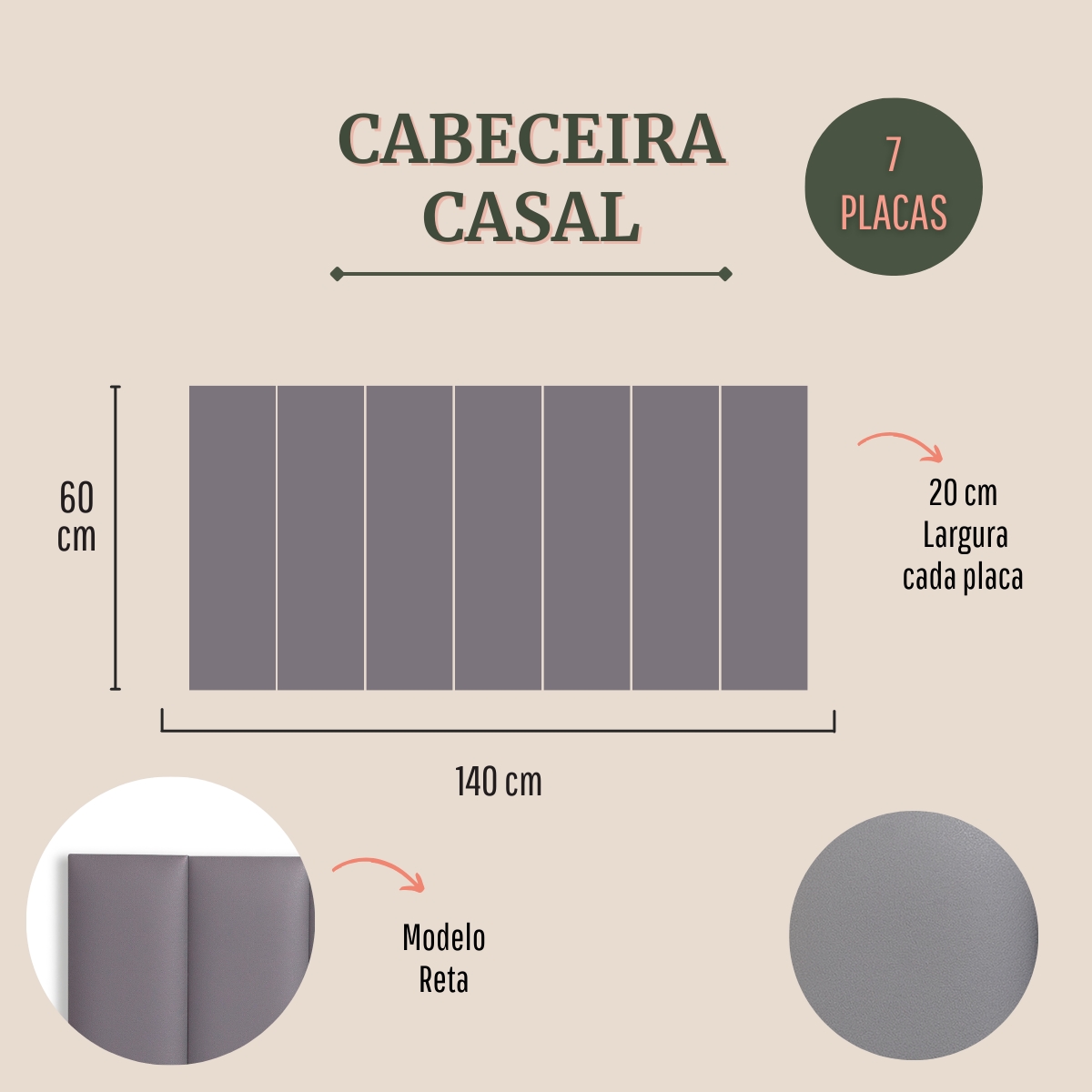 Cabeceira Casal Estofada Para Cama Box Kit 7 Placas Adesivas - Modelo Reta Courino Cinza