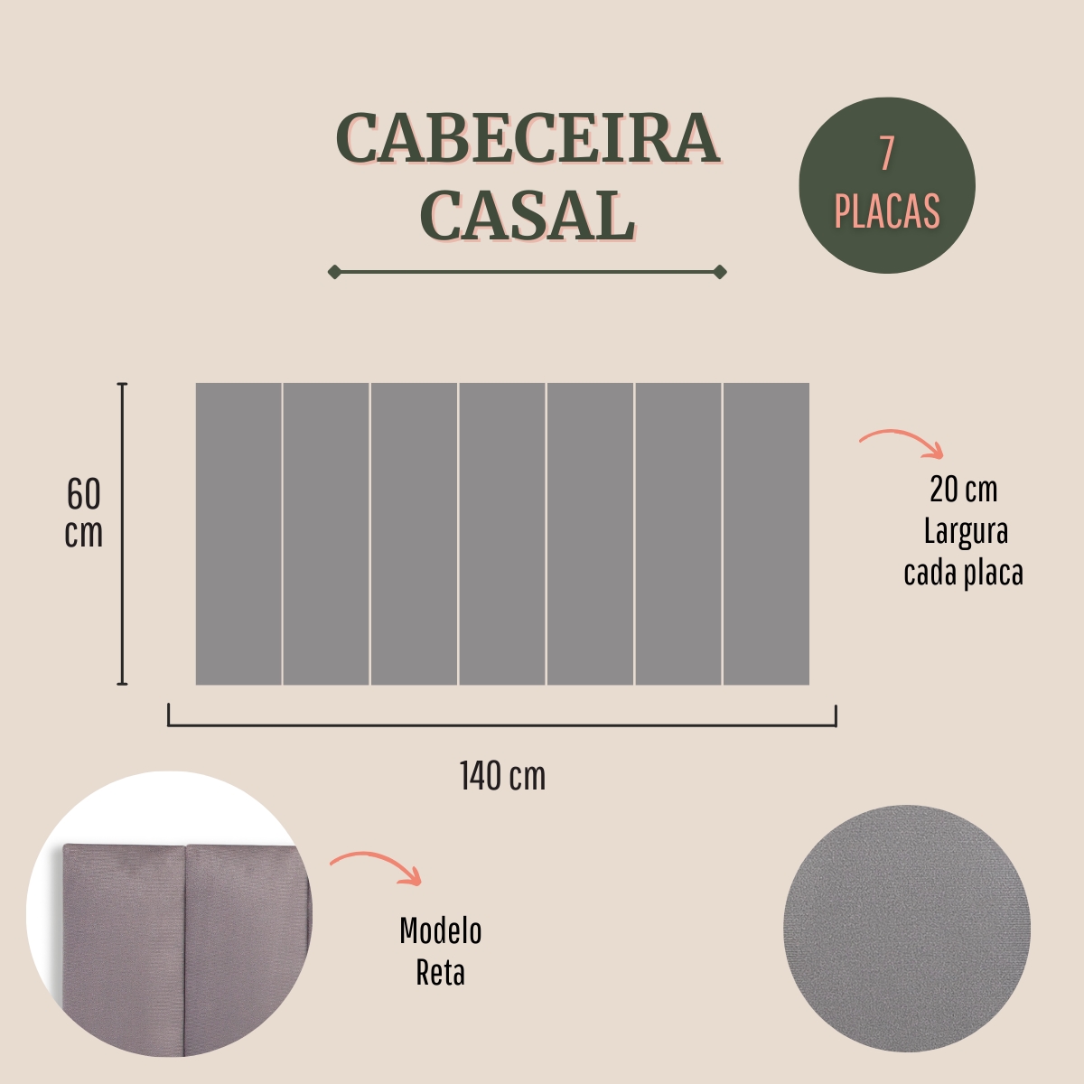 Cabeceira Casal Estofada Para Cama Box Kit 7 Placas Adesivas - Modelo Reta Suede Cinza