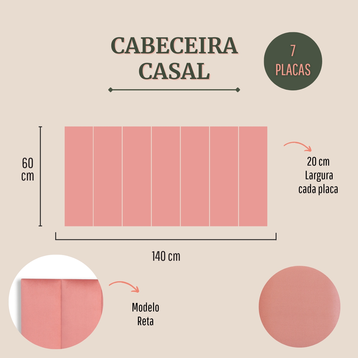 Cabeceira Casal Estofada Para Cama Box Kit 7 Placas Adesivas - Modelo Reta Veludo Rosê
