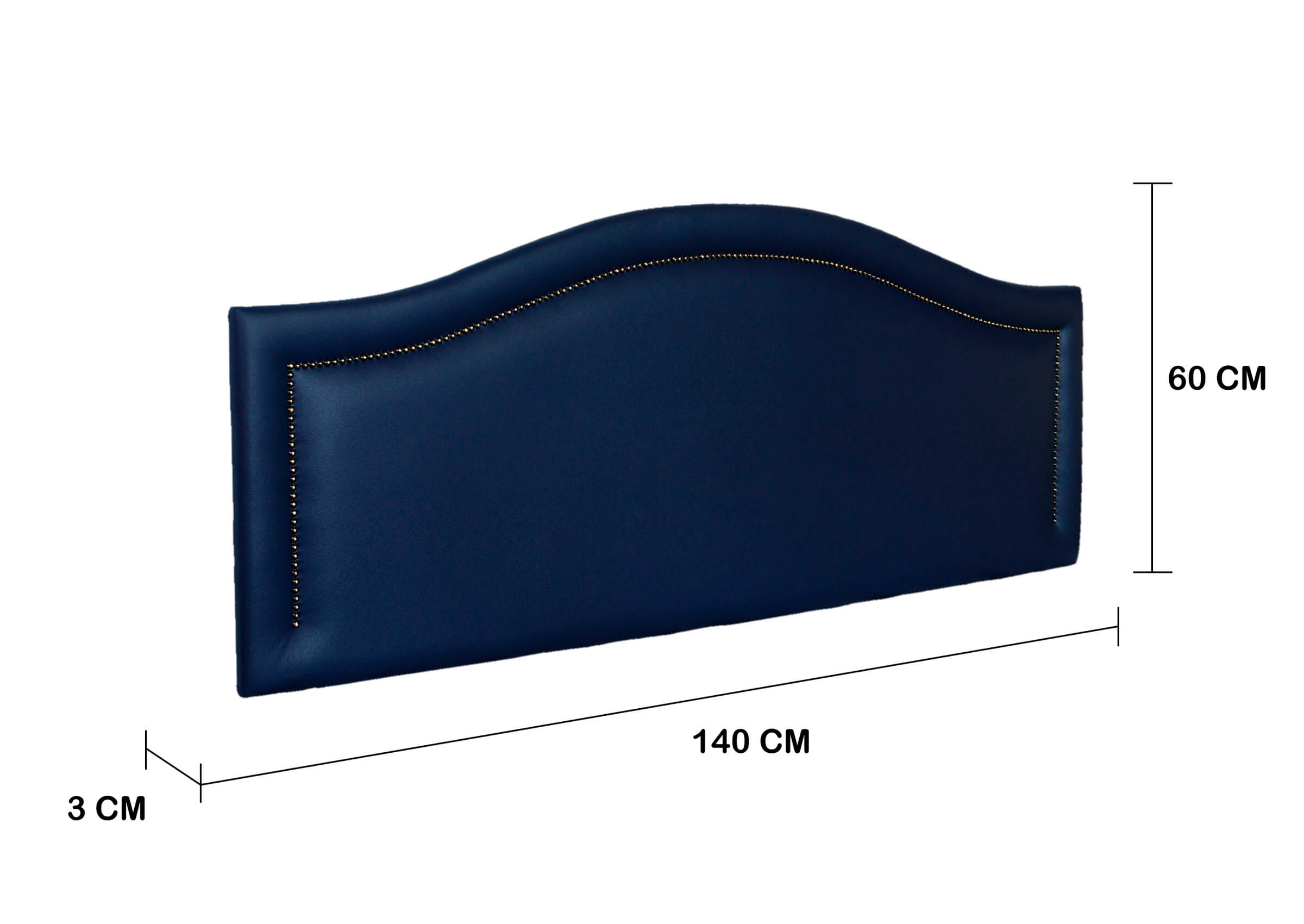 Cabeceira Casal Para Cama Box Curva 140x60 Courino Azul - Tachas Fumê