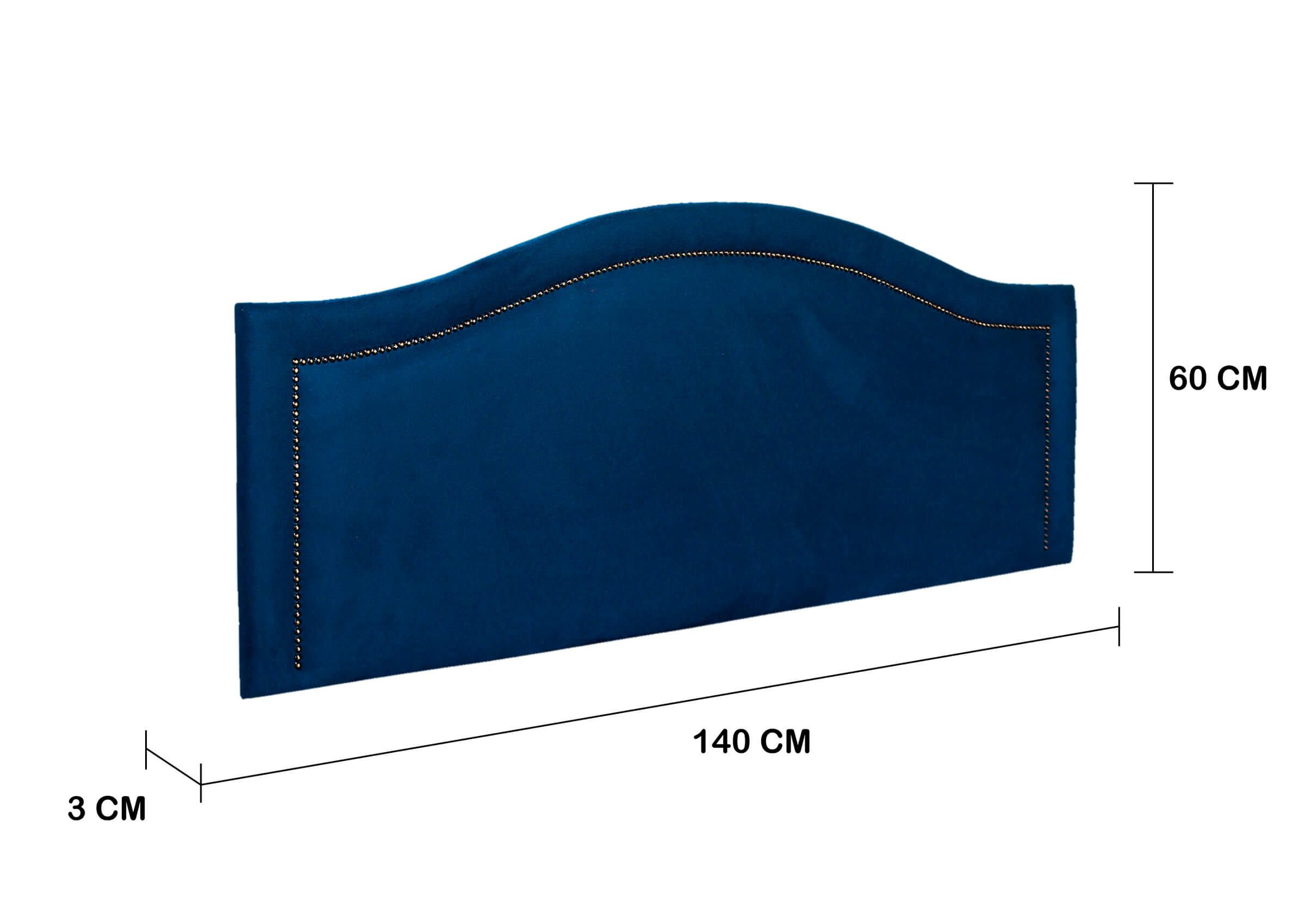 Cabeceira Casal Para Cama Box Curva 140x60 Veludo Azul - Tachas Fumê