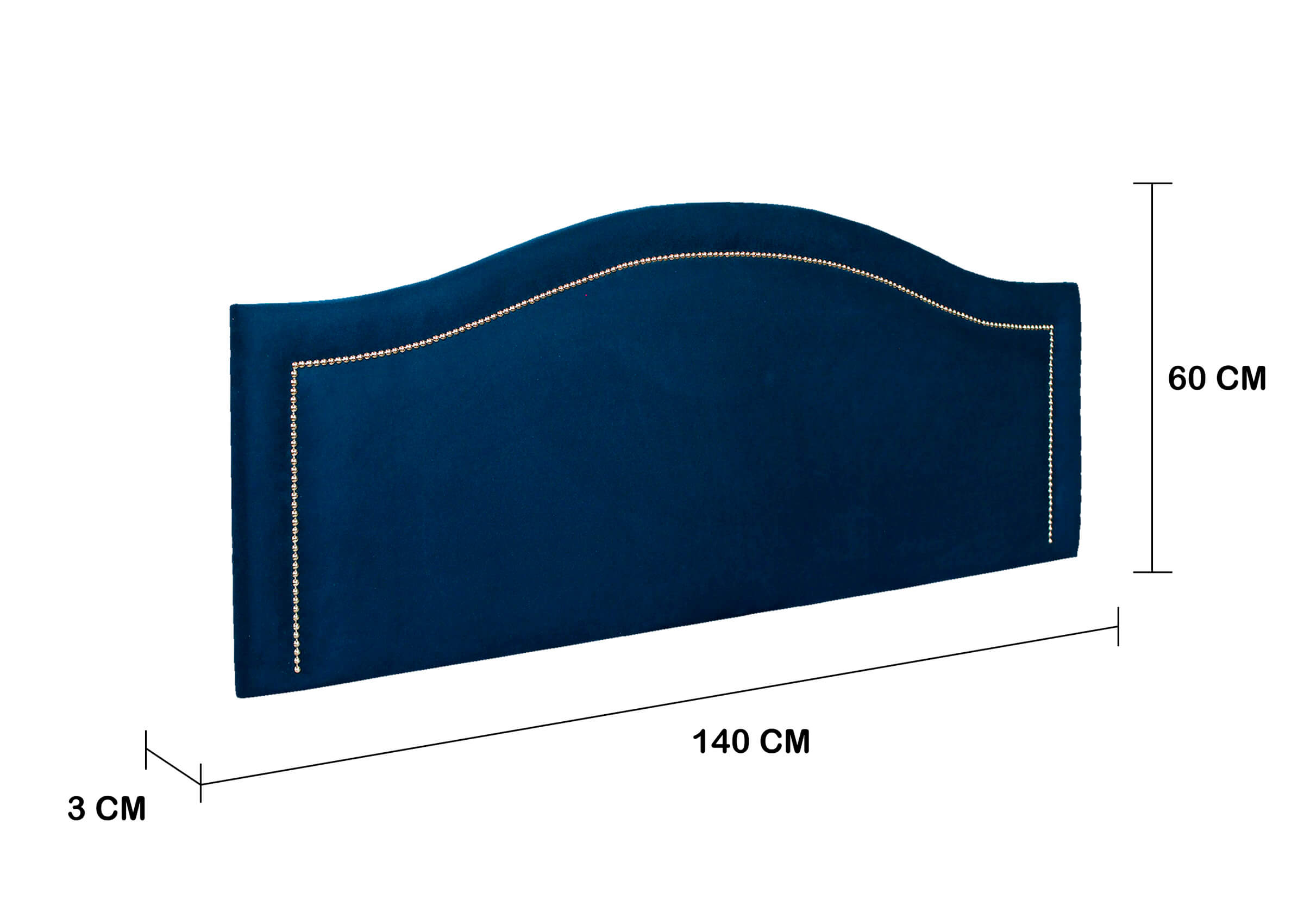 Cabeceira Casal Para Cama Box Curva 140x60 Veludo Azul - Tachas Prata