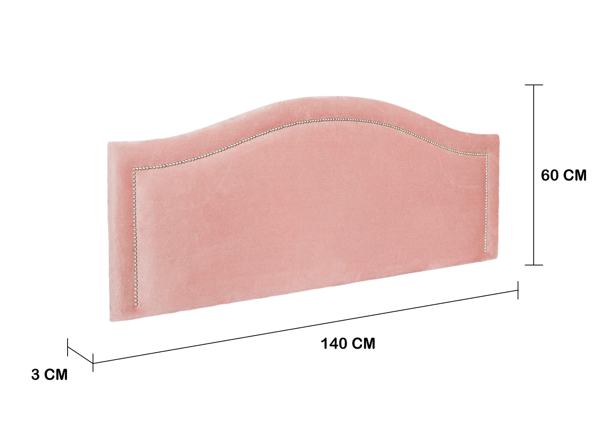Cabeceira Casal Para Cama Box Curva 140x60 Veludo Rosê - Tachas Prata