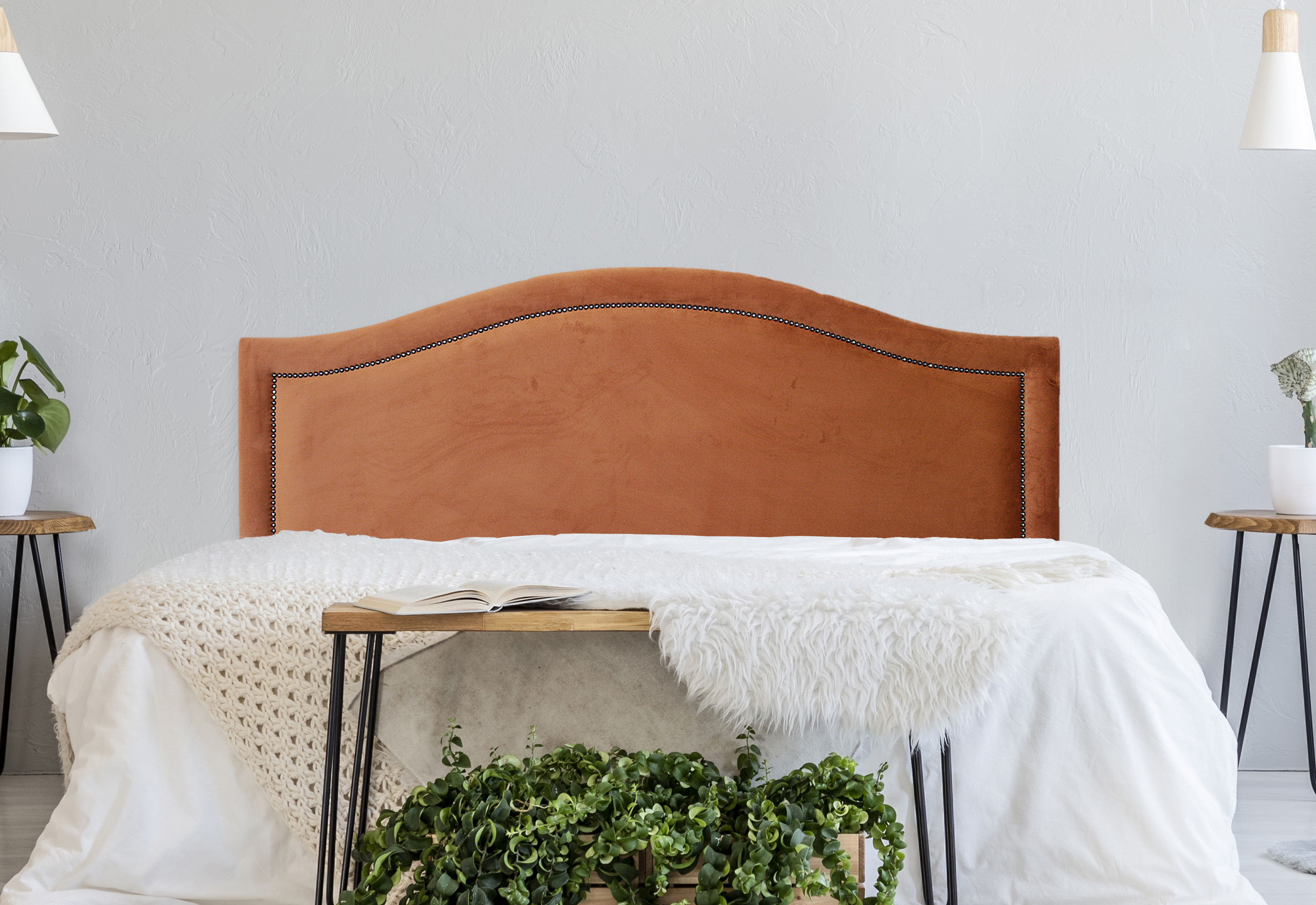 Cabeceira Casal Para Cama Box Curva 140x60 Veludo Terracota - Fumê