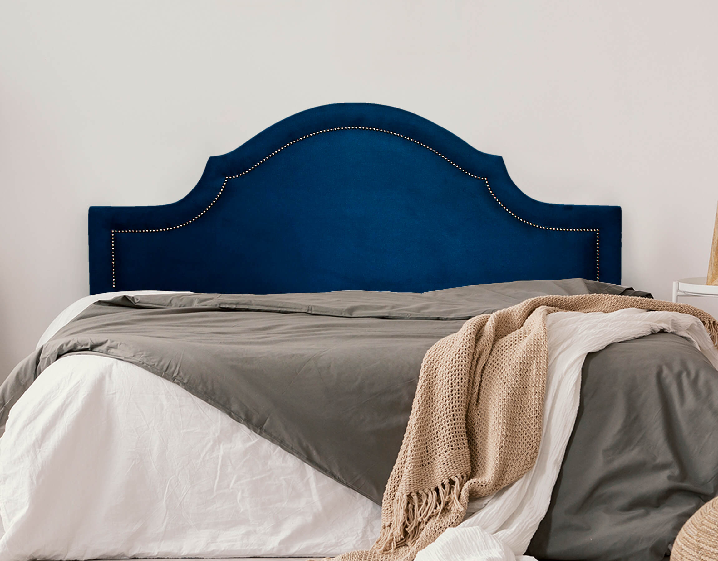 Cabeceira Casal Para Cama Box Provençal 140x60 Veludo Azul - Tachas Fumê