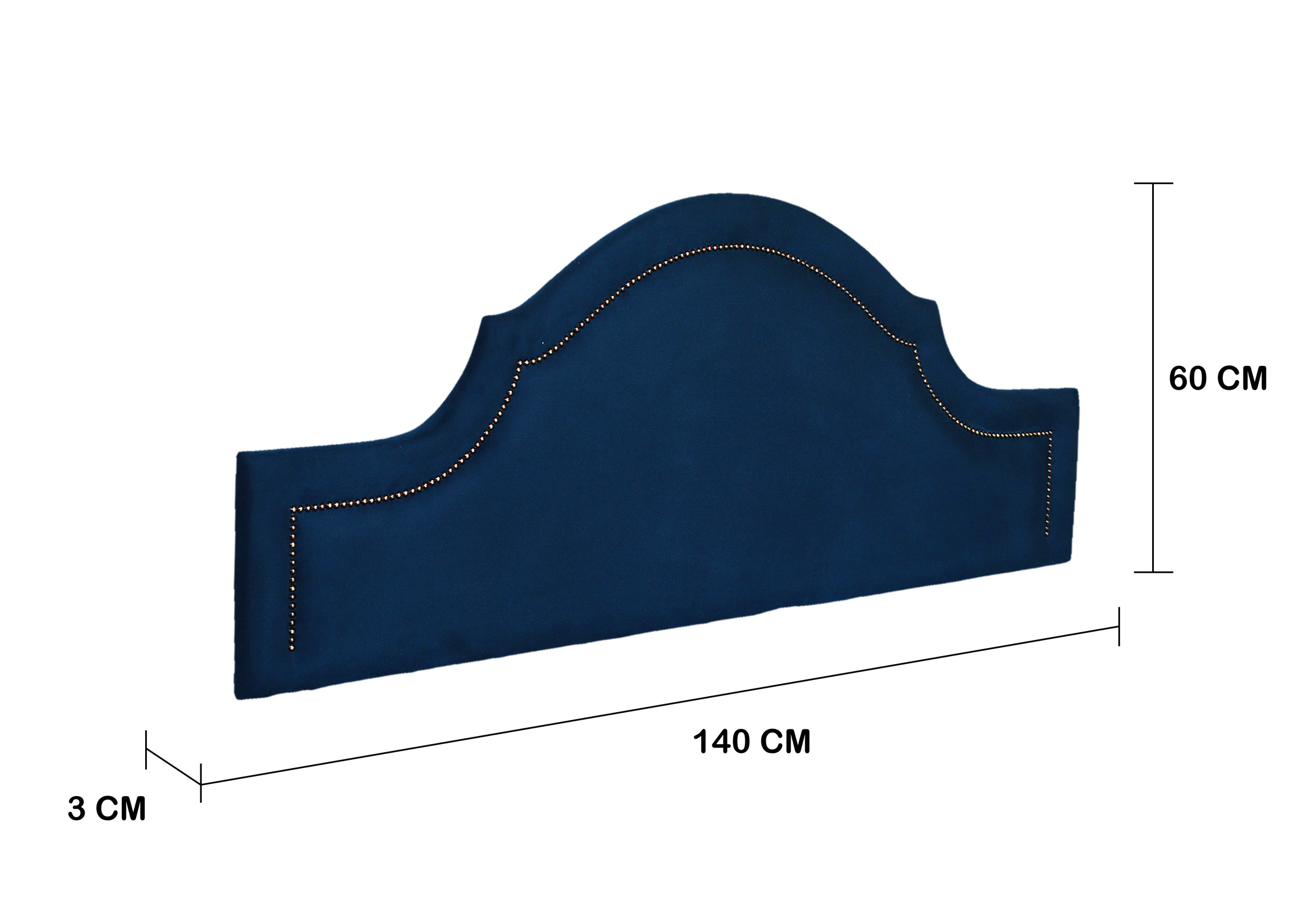 Cabeceira Casal Para Cama Box Provençal 140x60 Veludo Azul - Tachas Fumê