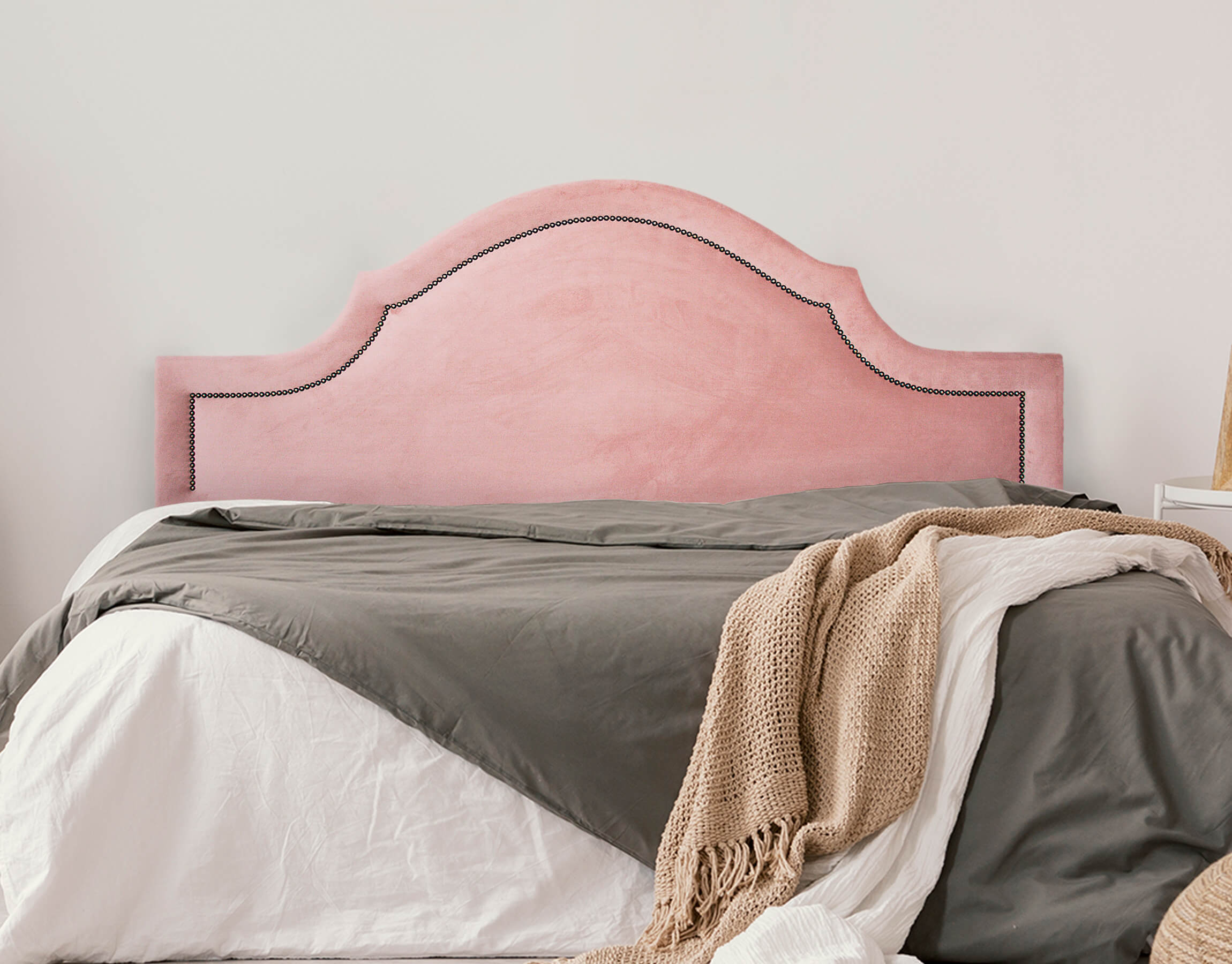 Cabeceira Casal Para Cama Box Provençal 140x60 Veludo Rosê - Tachas Fumê