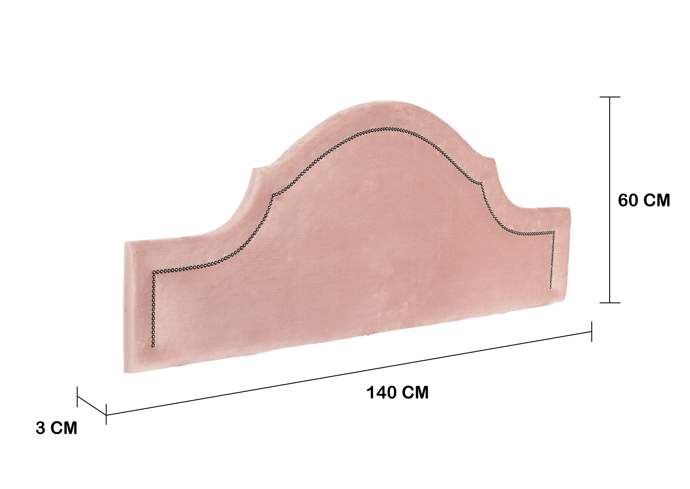 Cabeceira Casal Para Cama Box Provençal 140x60 Veludo Rosê - Tachas Fumê