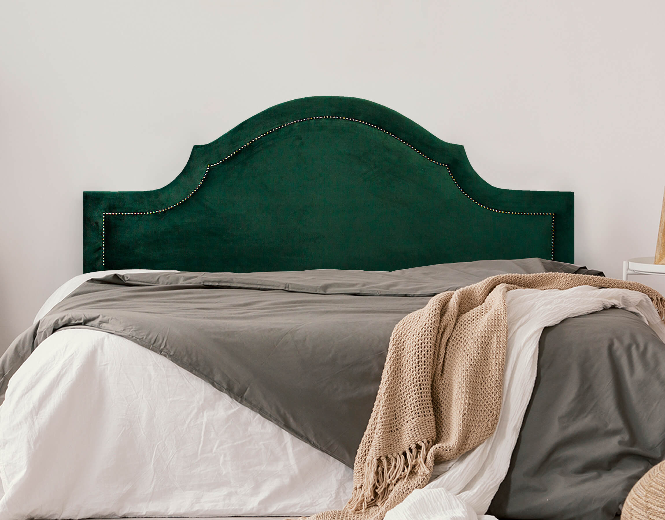 Cabeceira Casal Para Cama Box Provençal 140x60 Veludo Verde - Tachas Fumê