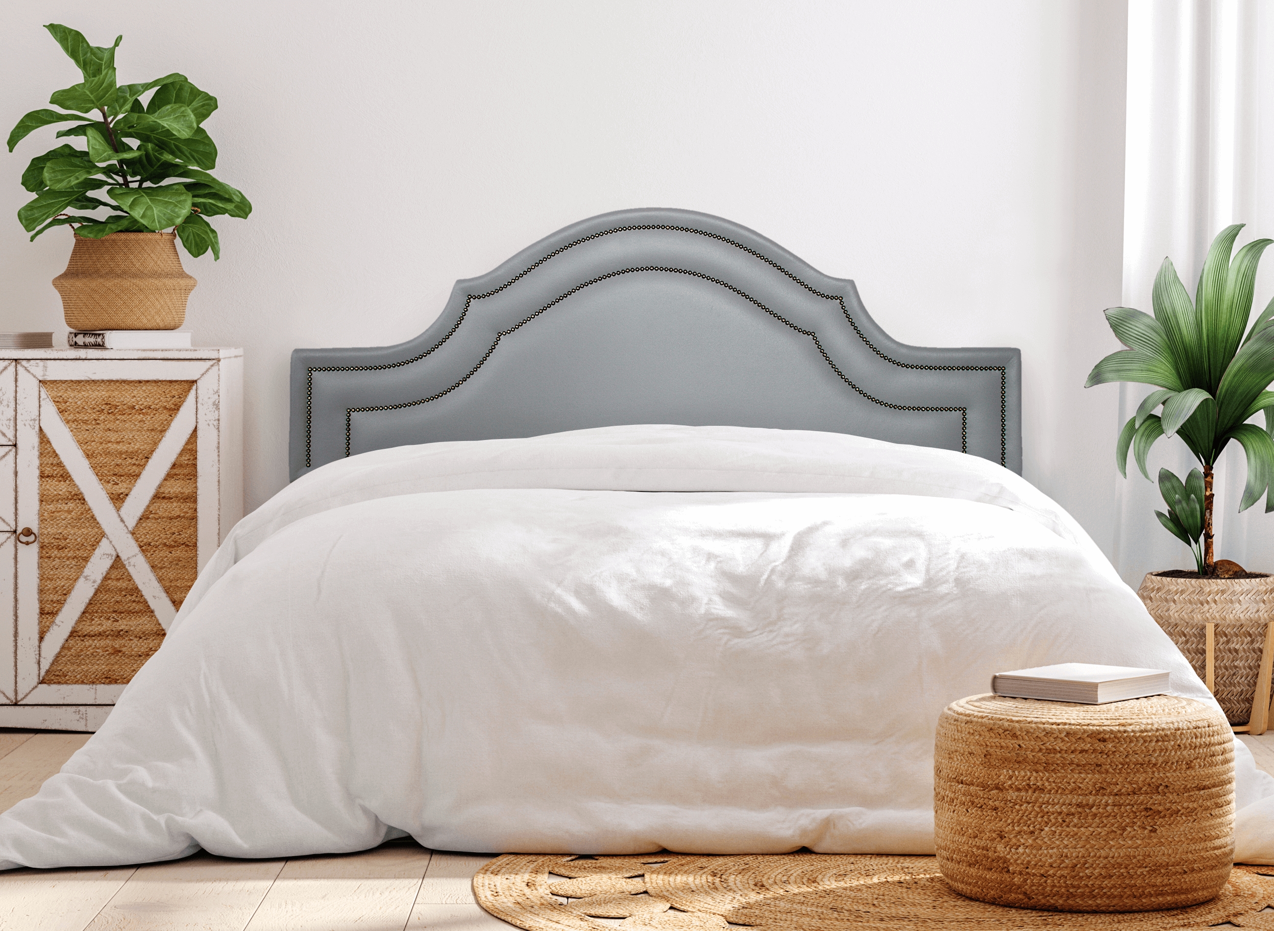 Cabeceira Casal Para Cama Box Provençal Dupla 140x60 Courino Cinza - Tachas Fumê