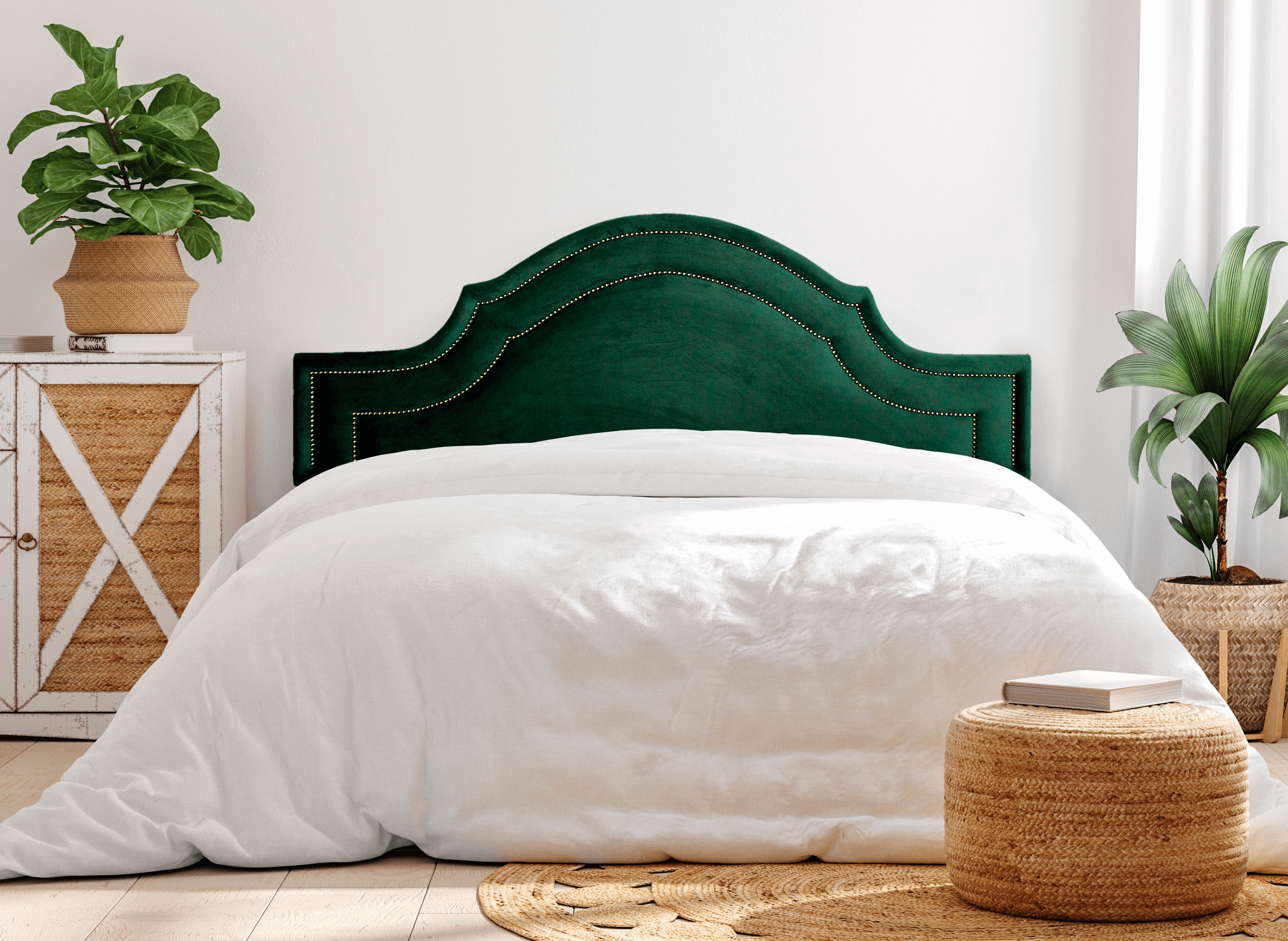 Cabeceira Casal Para Cama Box Provençal Dupla 140x60 Veludo Verde - Tachas Fumê