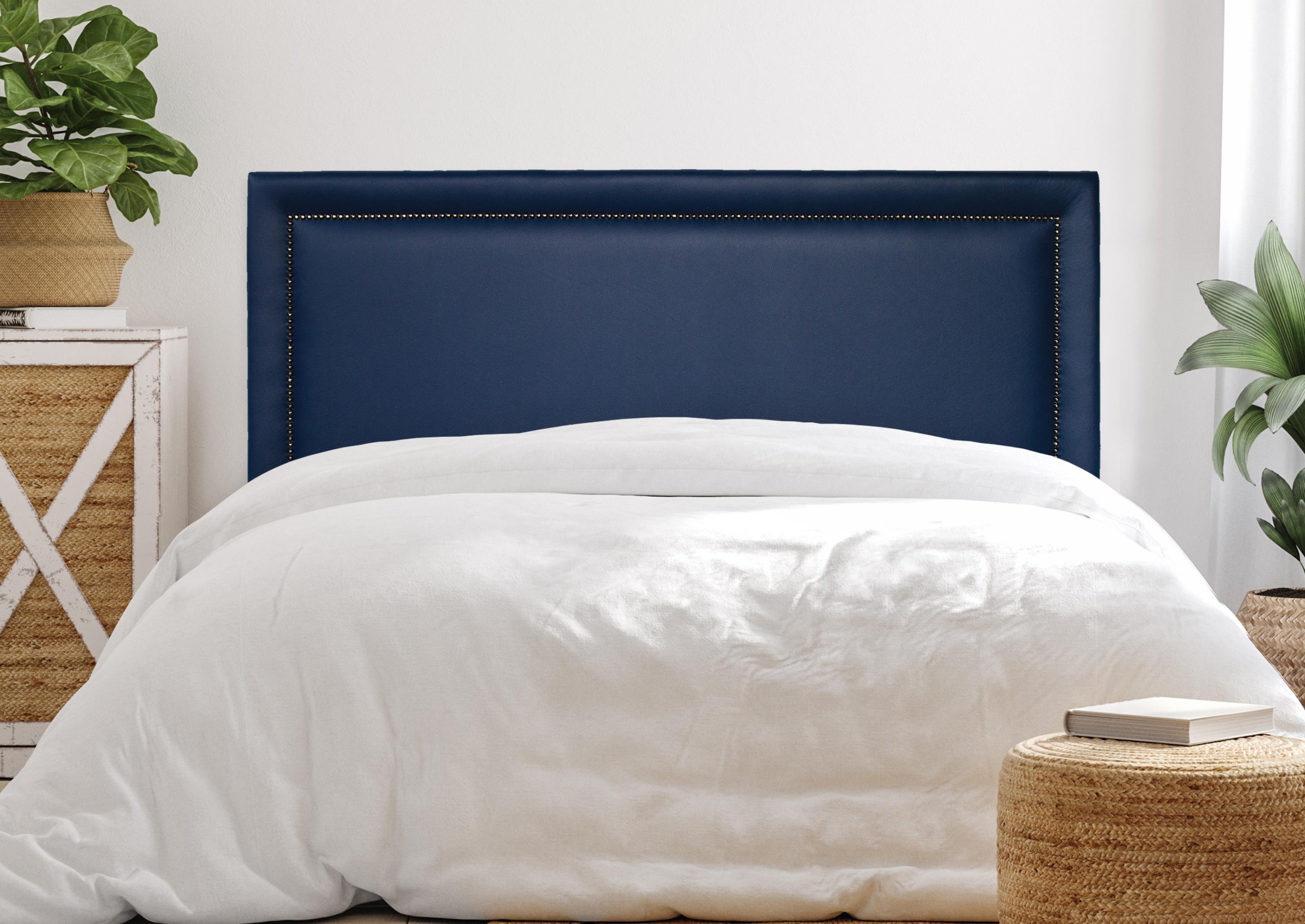 Cabeceira Casal Reta Luxo 140x60 Courino Azul - Tachas Fumê