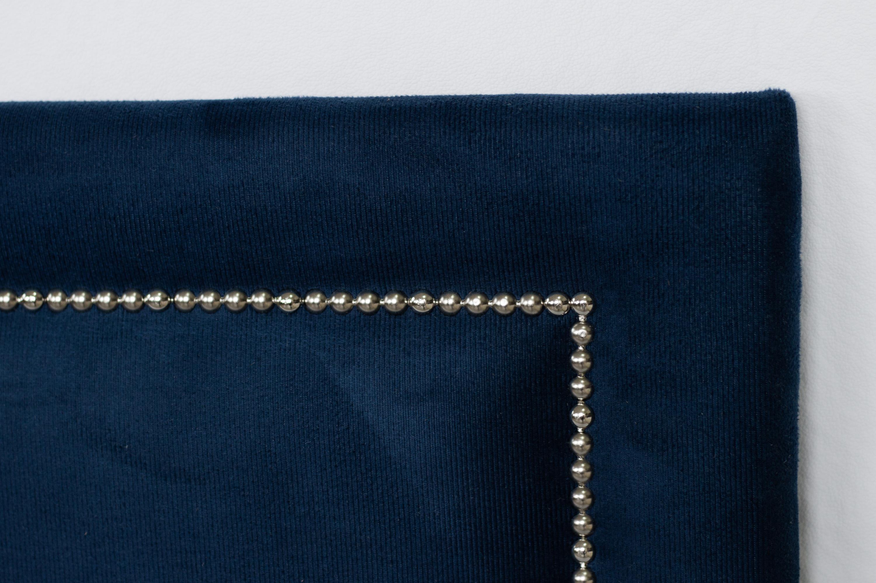 Cabeceira Casal Reta Luxo 140x60 Veludo Azul - Tachas Prata