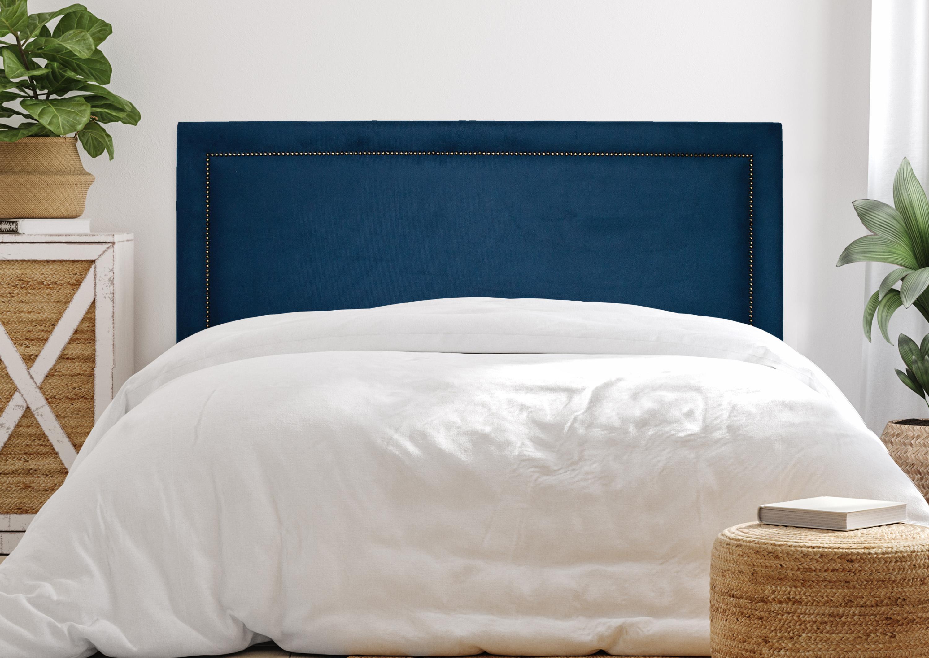 Cabeceira Casal Reta Luxo 140x60 Veludo Azul Marinho - Tachas Fumê