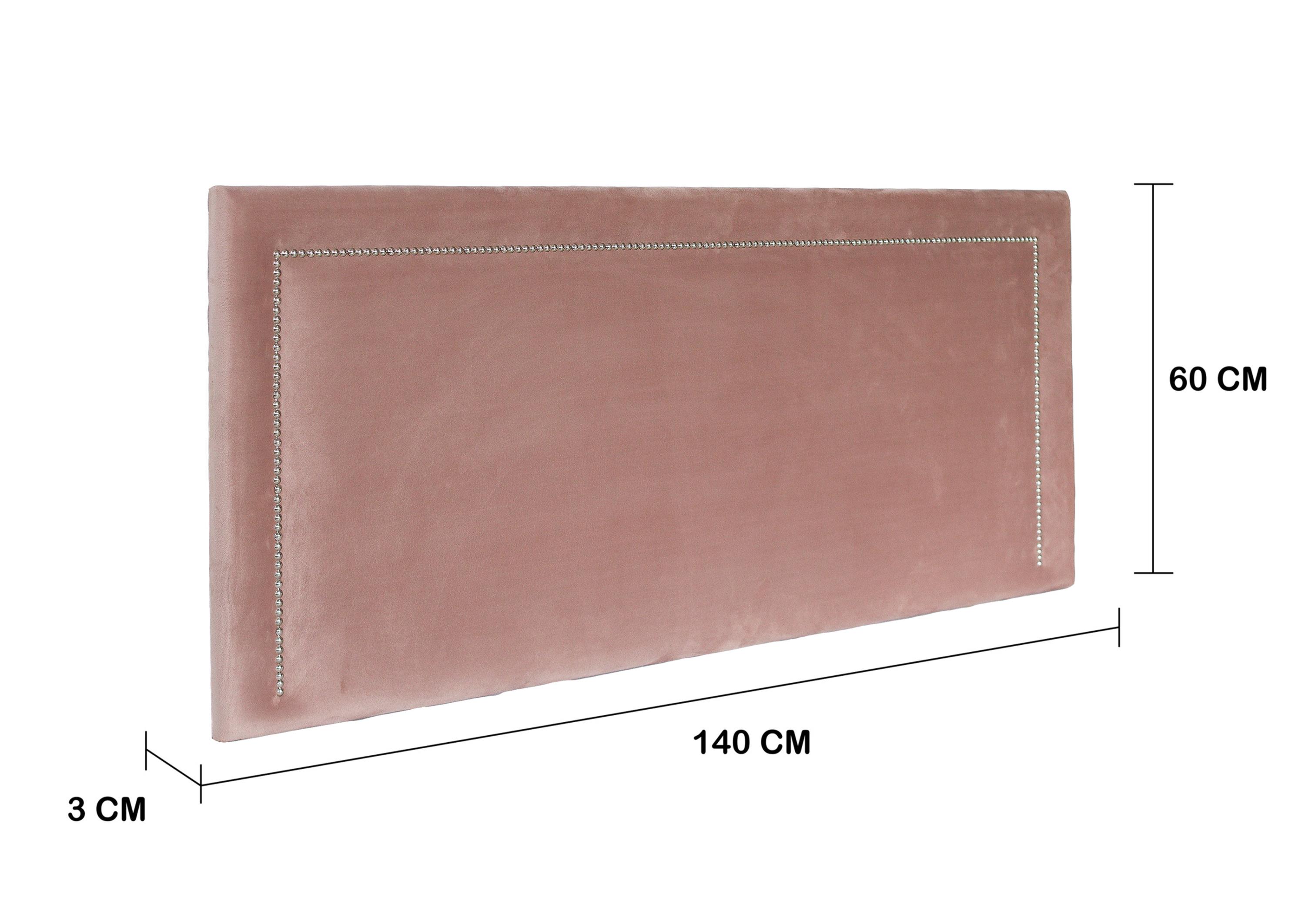 Cabeceira Casal Reta Luxo 140x60 Veludo Rosê - Tachas Prata
