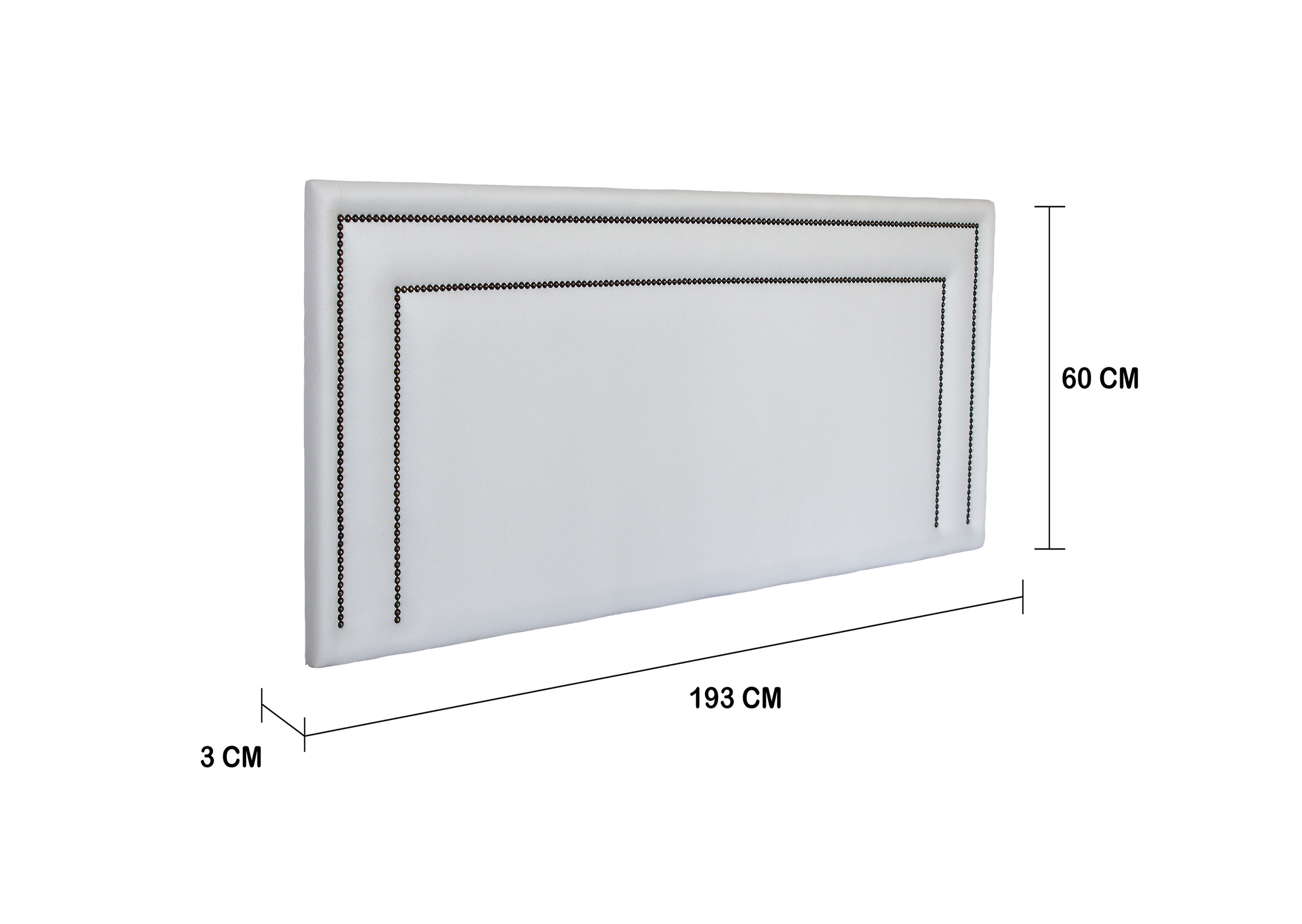 Cabeceira King Estofada Para Cama Box 193cm x 60cm Reta Luxo Dupla - Courino Branco com Tachas Fumê