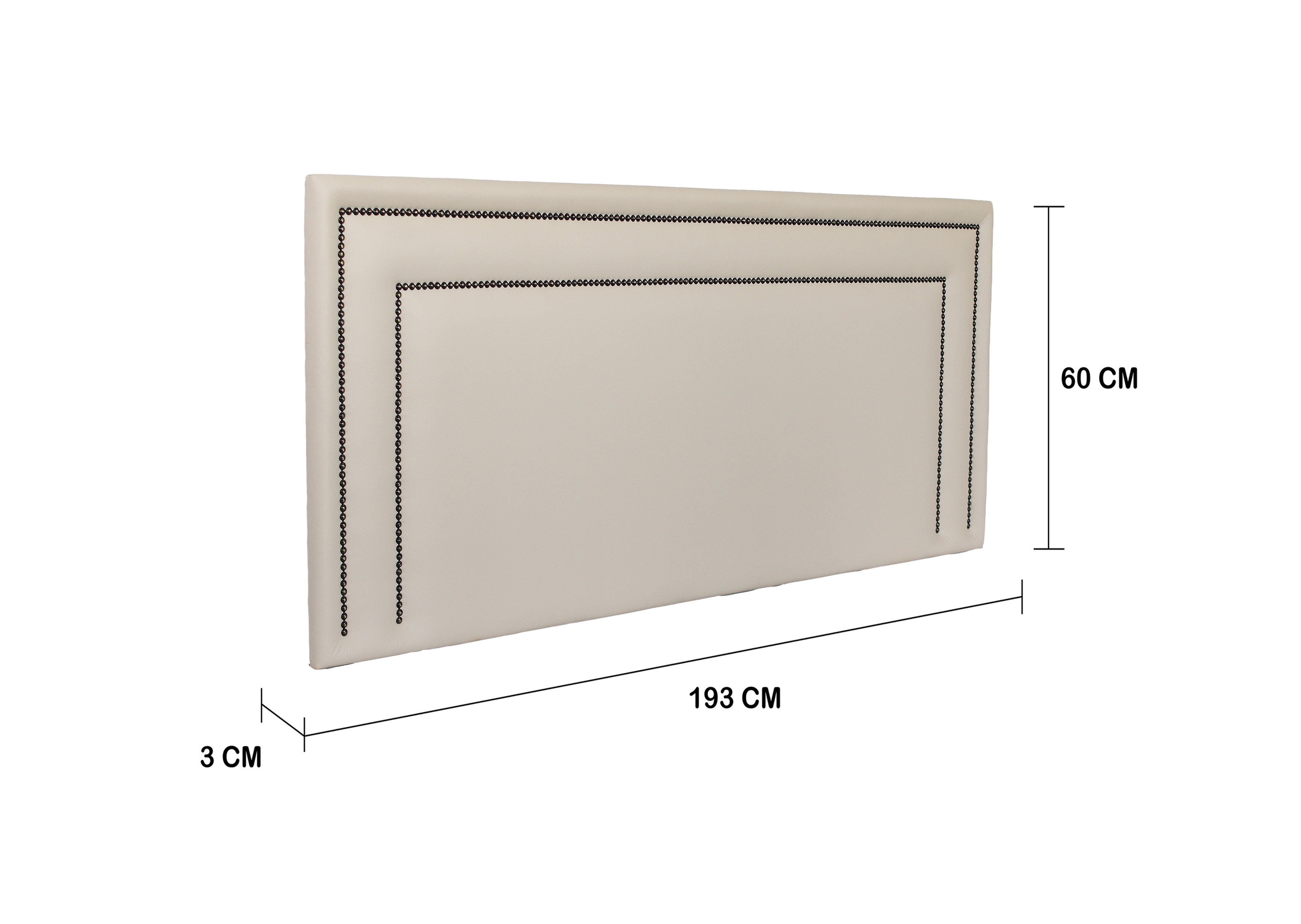 Cabeceira King Estofada Para Cama Box 193cm x 60cm Reta Luxo Dupla - Courino Off White com Tachas Fumê