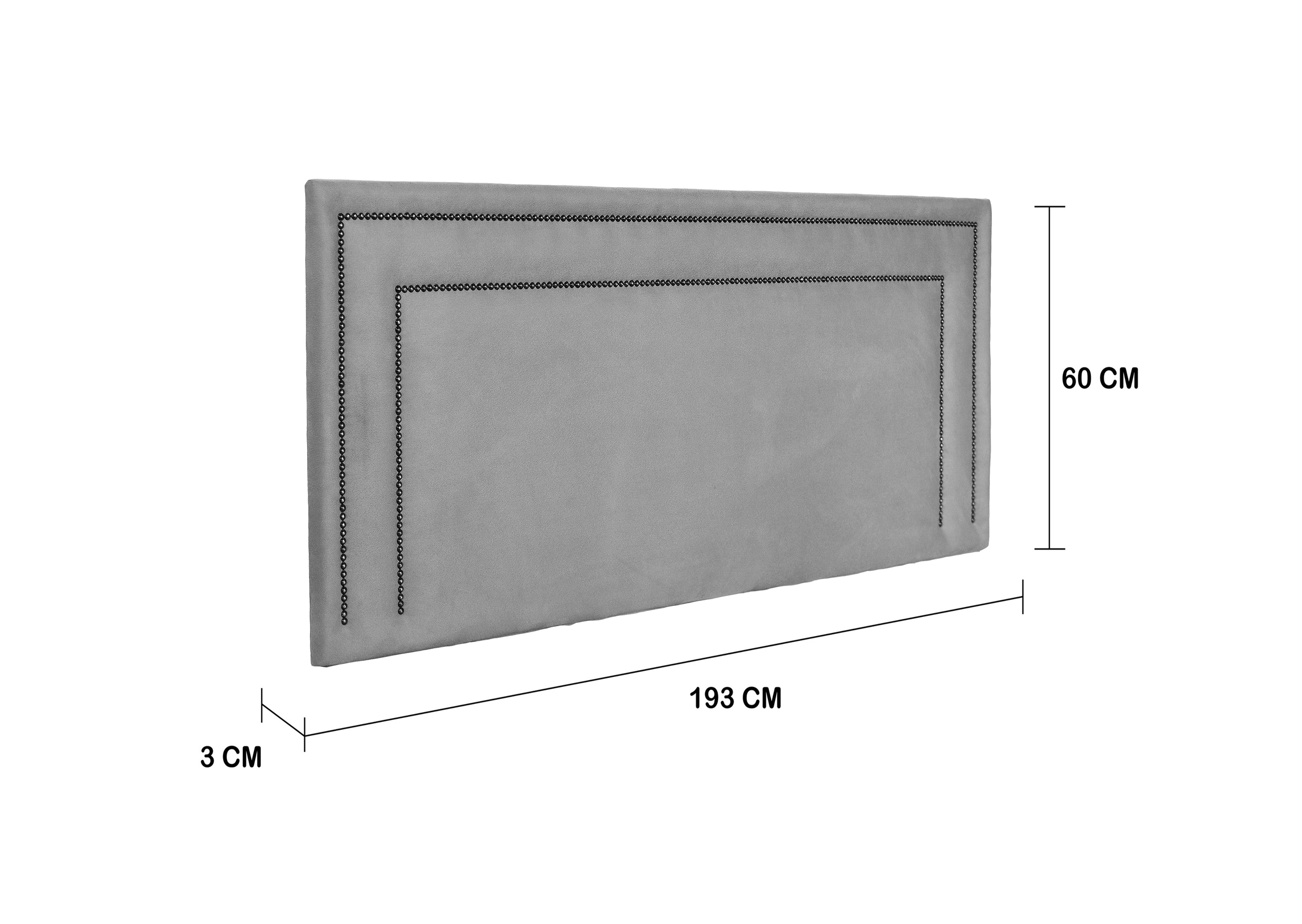 Cabeceira King Estofada Para Cama Box 193cm x 60cm Reta Luxo Dupla - Suede Cinza com Tachas Fumê