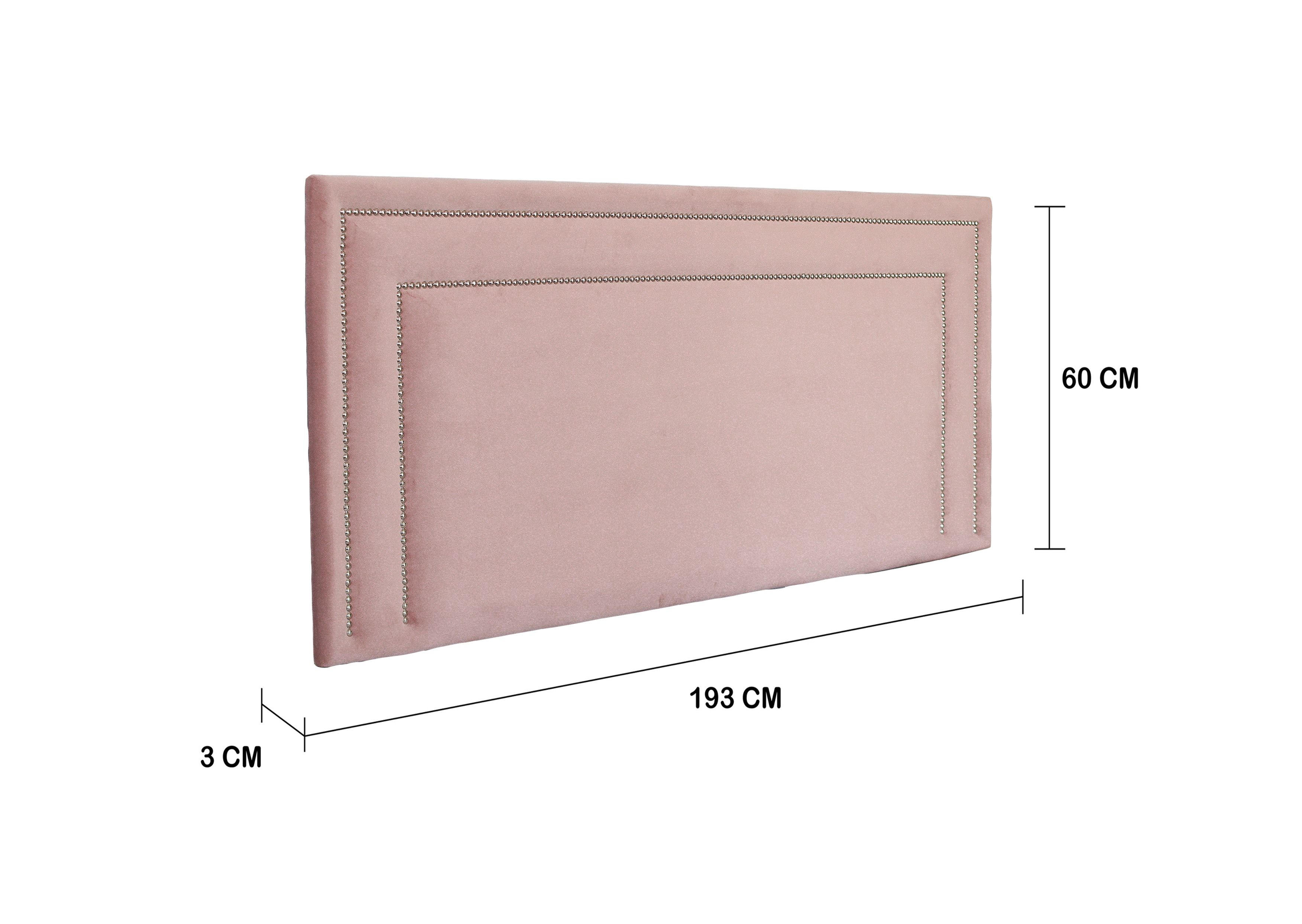 Cabeceira King Estofada Para Cama Box 193cm x 60cm Reta Luxo Dupla - Veludo Rosê com Tachas Prata
