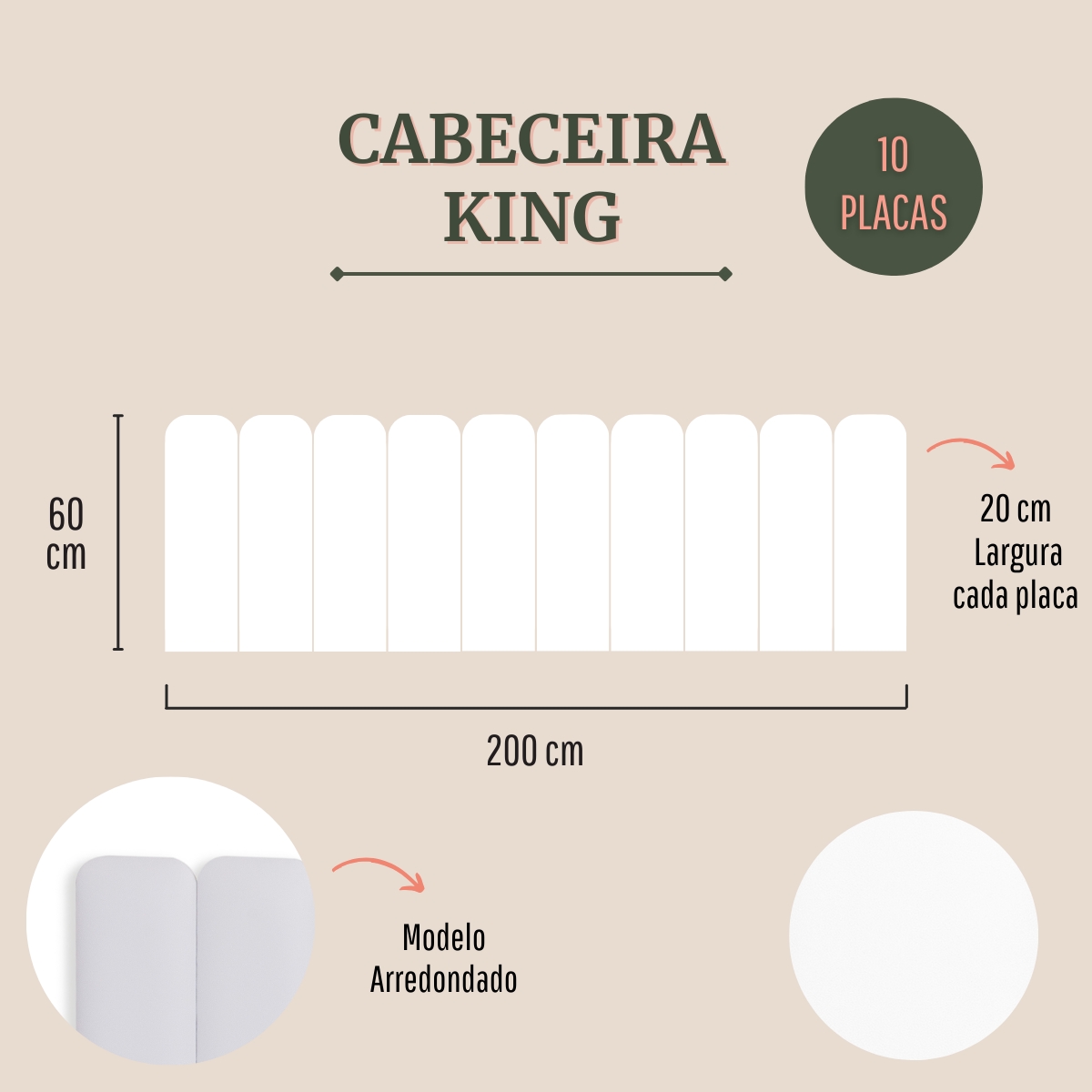 Cabeceira King Estofada Para Cama Box Kit 10 Placas Adesivas - Modelo Arredondada Courino Branco