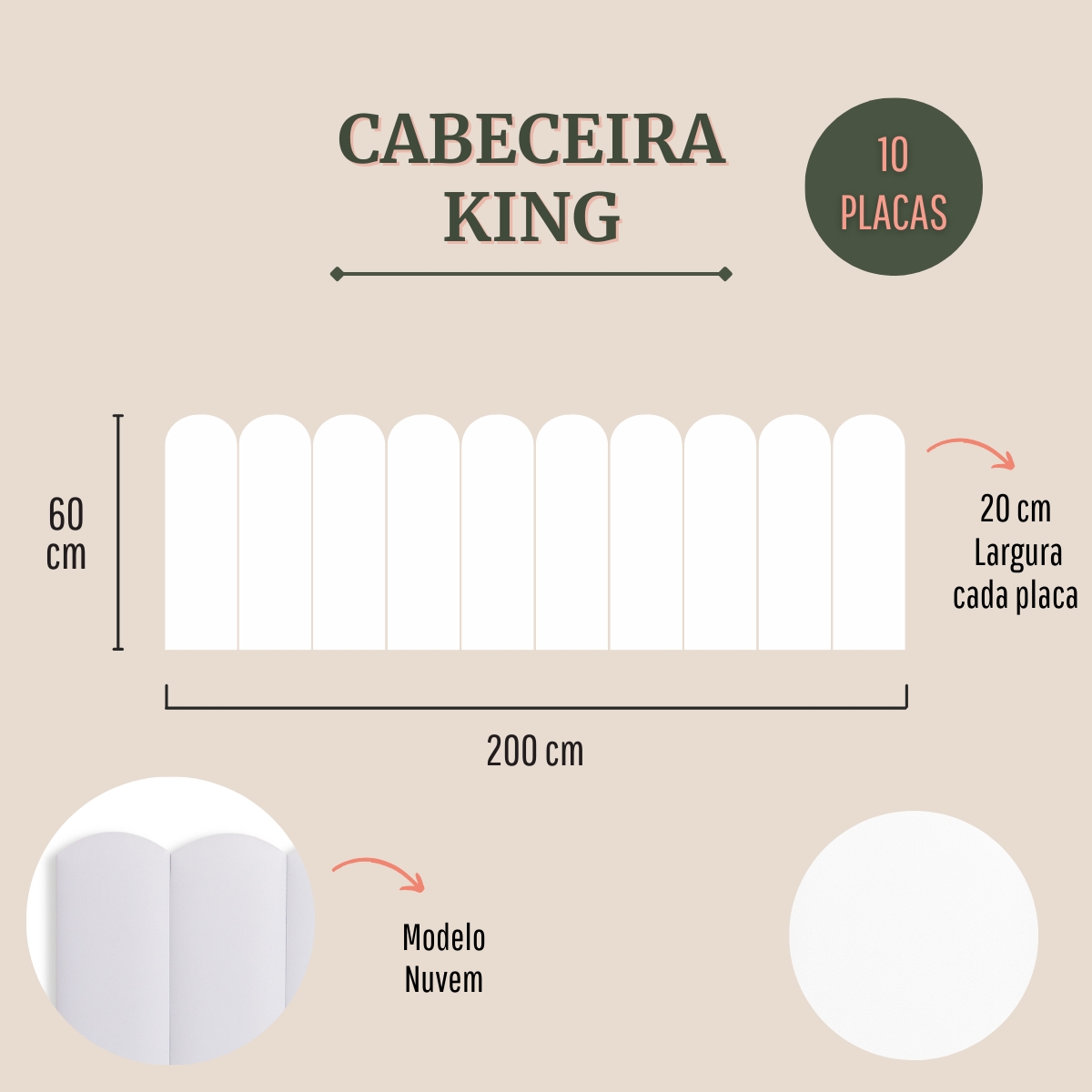 Cabeceira King Estofada Para Cama Box Kit 10 Placas Adesivas - Modelo Nuvem Courino Branco