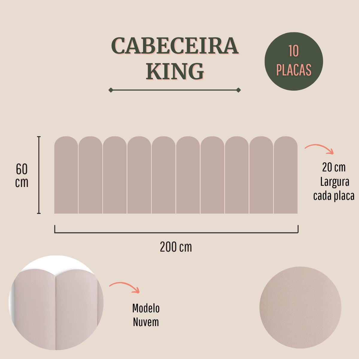 Cabeceira King Estofada Para Cama Box Kit 10 Placas Adesivas - Modelo Nuvem Courino Off White