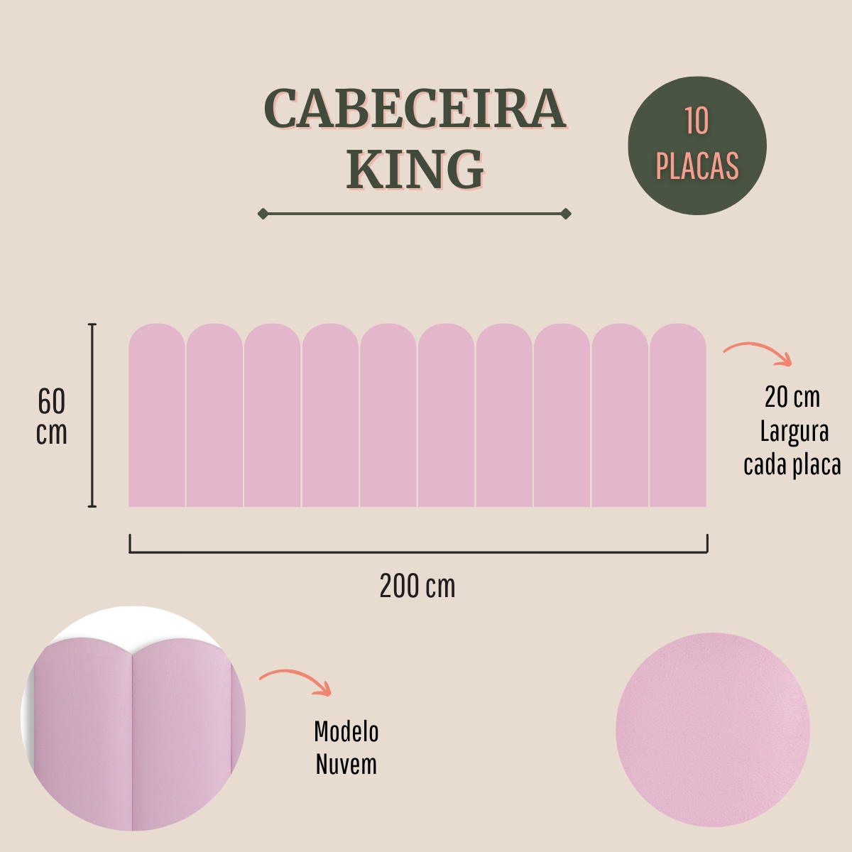 Cabeceira King Estofada Para Cama Box Kit 10 Placas Adesivas - Modelo Nuvem Courino Rosa