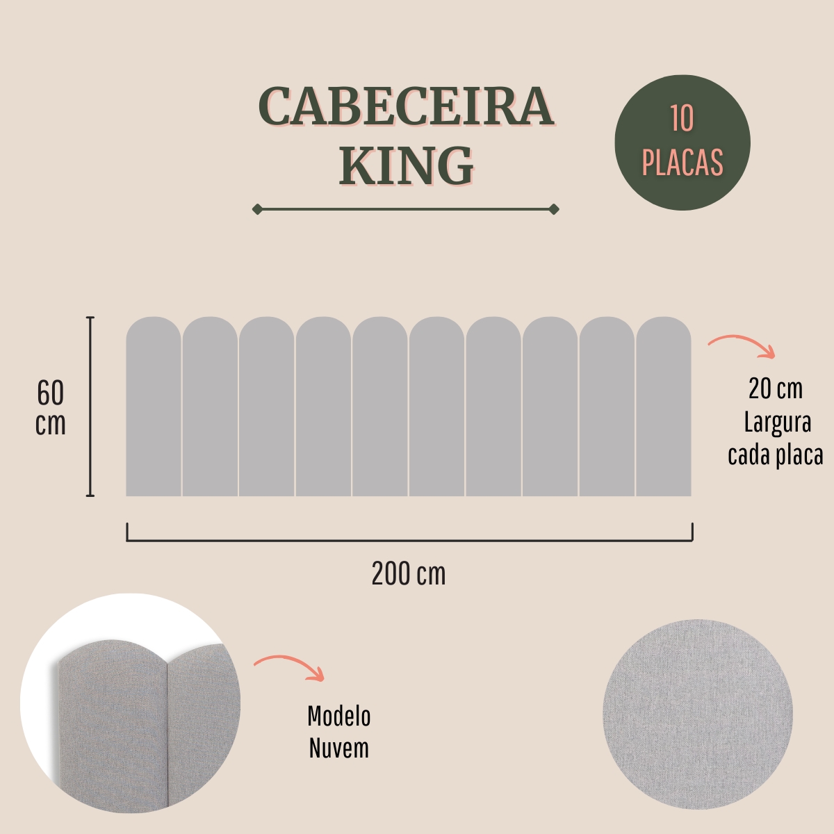 Cabeceira King Estofada Para Cama Box Kit 10 Placas Adesivas - Modelo Nuvem Linho Gelo