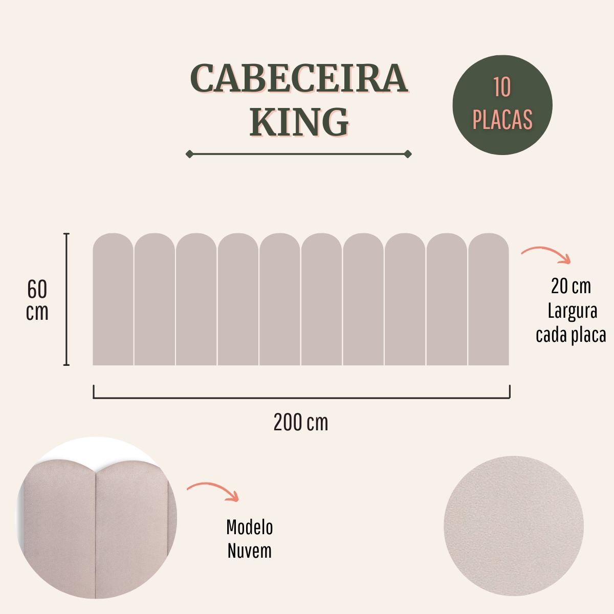 Cabeceira King Estofada Para Cama Box Kit 10 Placas Adesivas - Modelo Nuvem Suede Off White