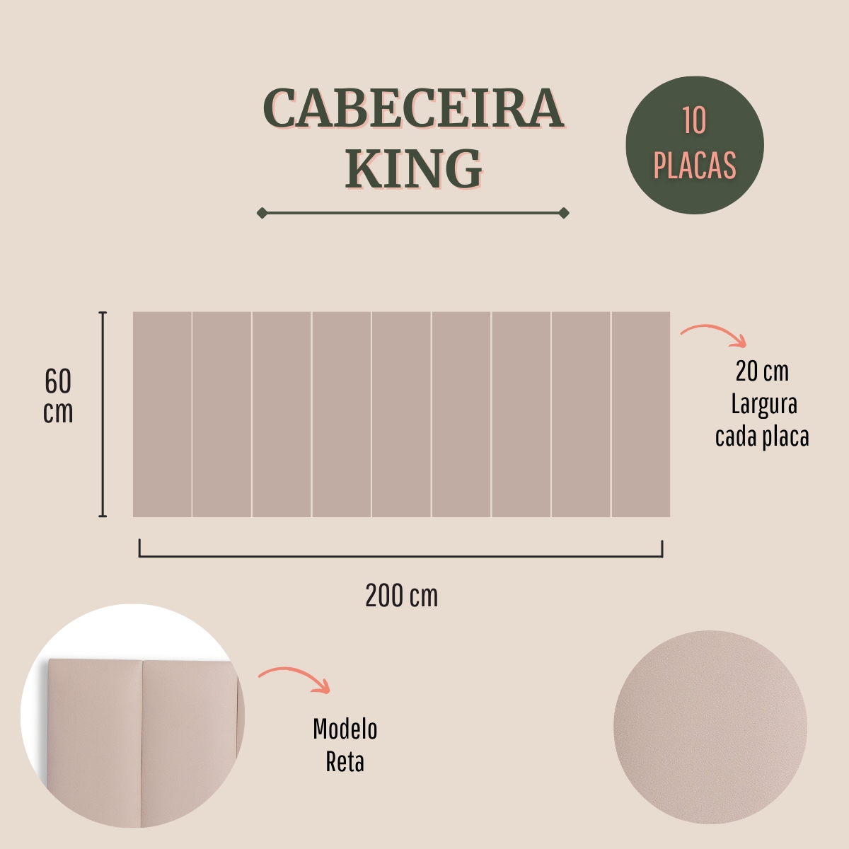 Cabeceira King Estofada Para Cama Box Kit 10 Placas Adesivas - Modelo Reta Courino Off White